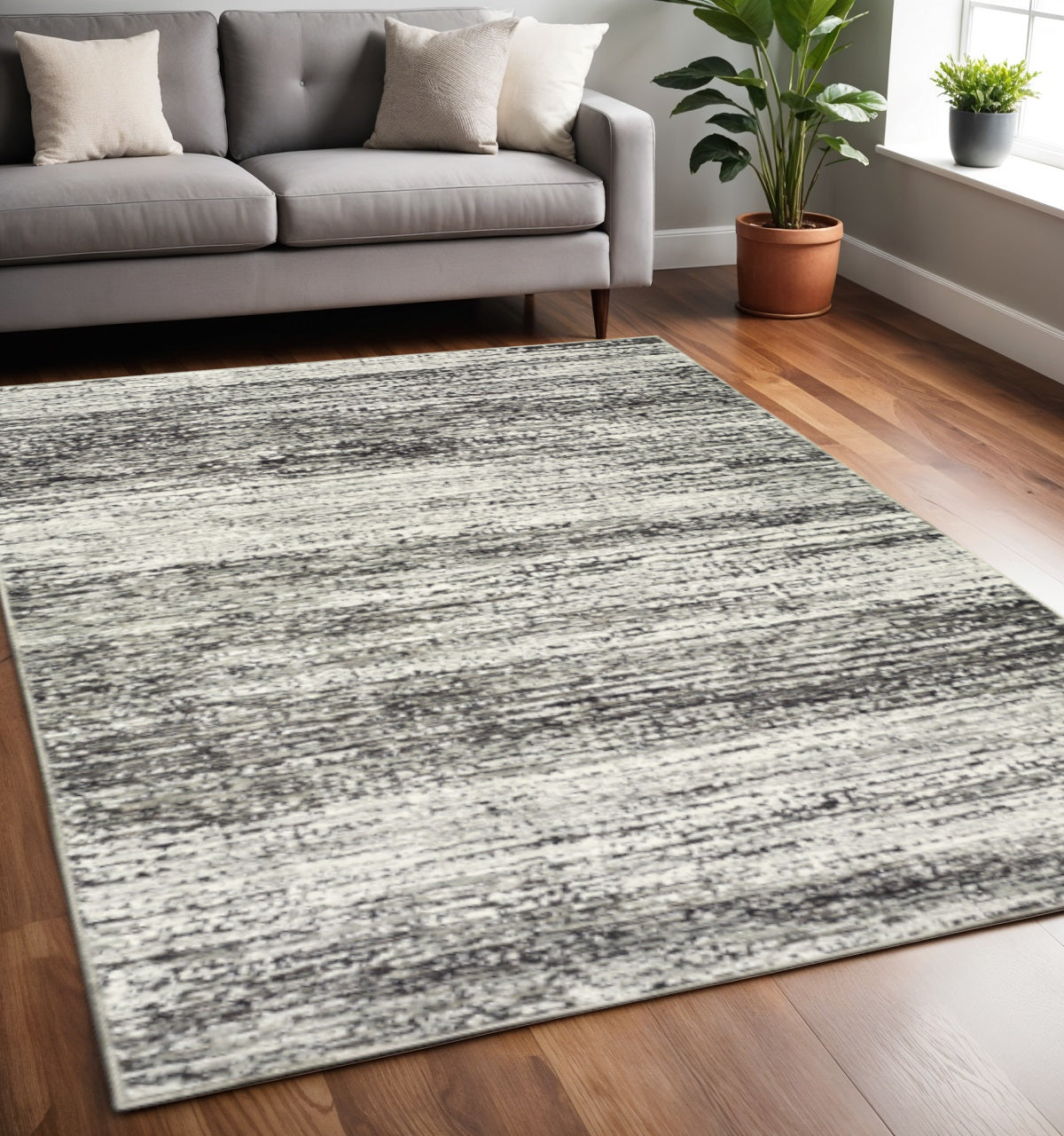 5' X 8' Ash And Slate Abstract Area Rug