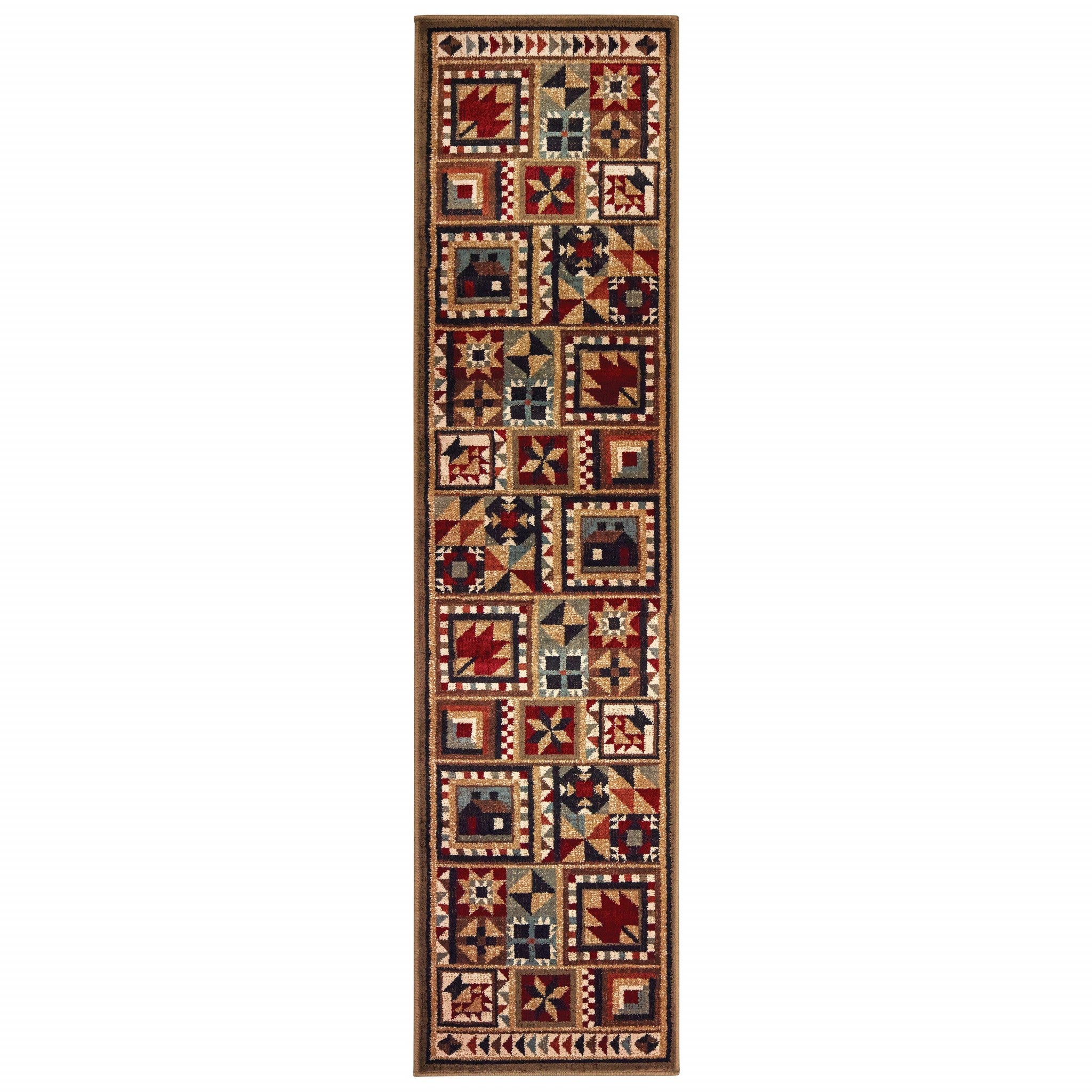 8' X 10' Brown And Red Ikat Patchwork Area Rug