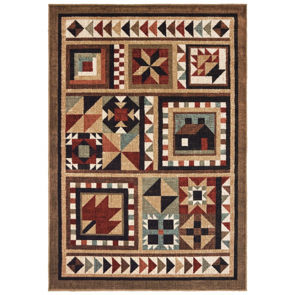 4' X 6' Brown And Red Ikat Patchwork Area Rug