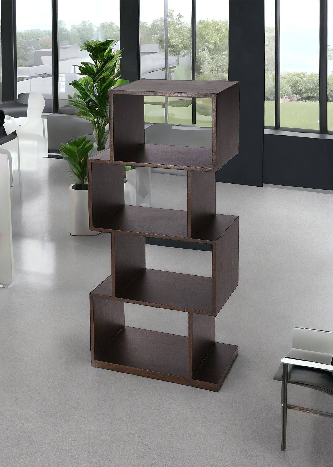48" Dark Brown Wood Three Tier Bookcase