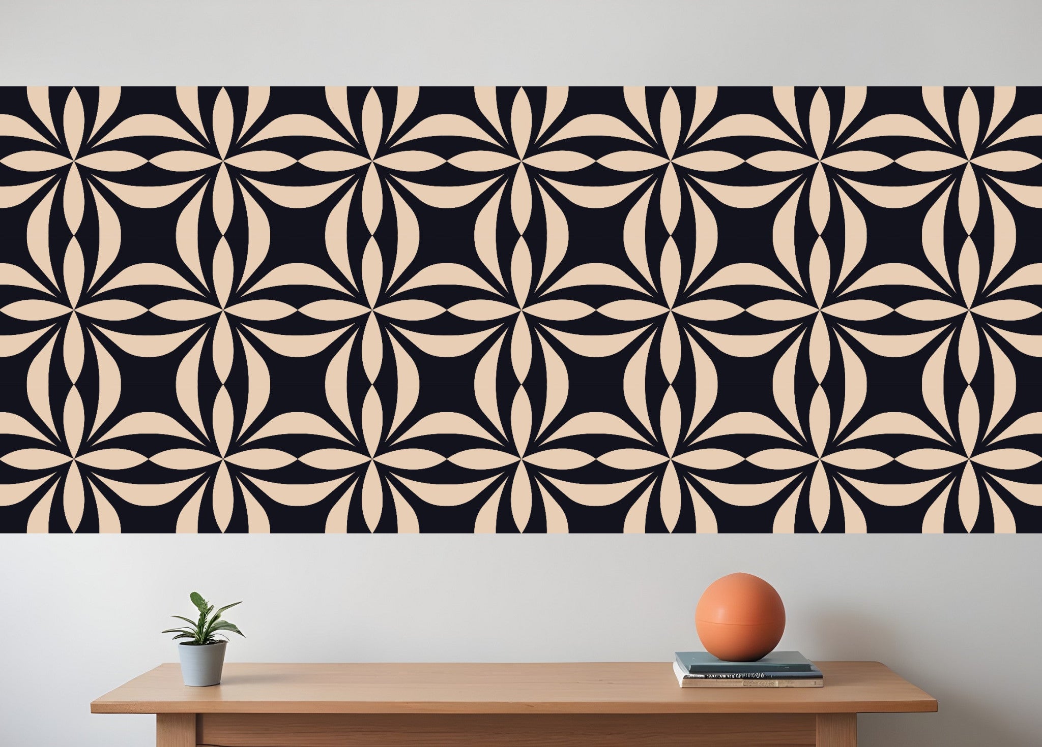 8" X 8" Intertwined Black And Cream Peel And Stick Removable Tiles