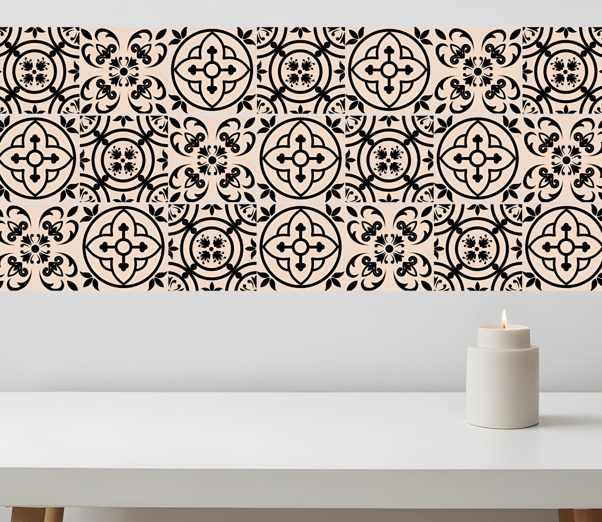 4" X 4" Cream And Black Mosaic Peel And Stick Removable Tiles