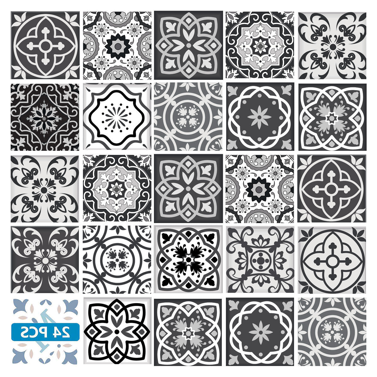 5" X 5" Shades Of Black Mosaic Peel And Stick Removable Tiles