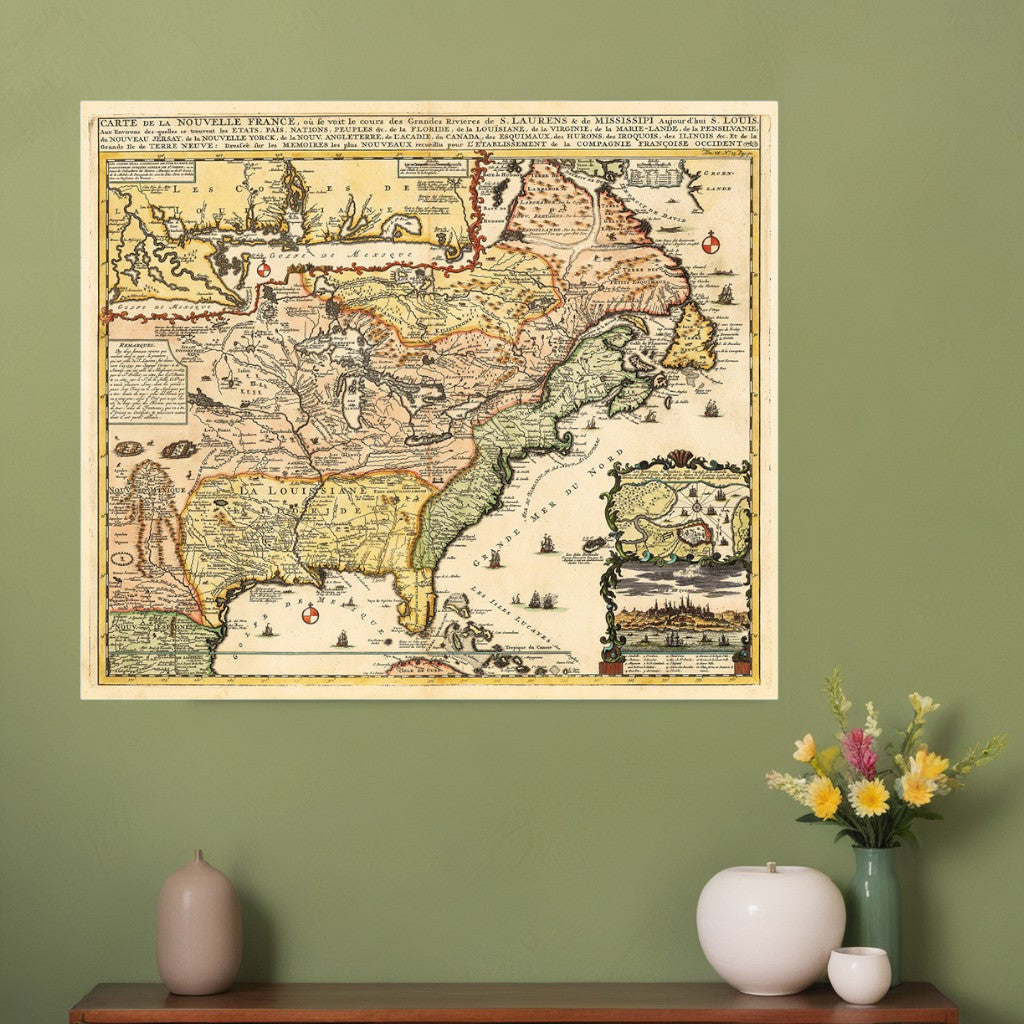 20" X 24" Vintage 1718 Map Of New FR