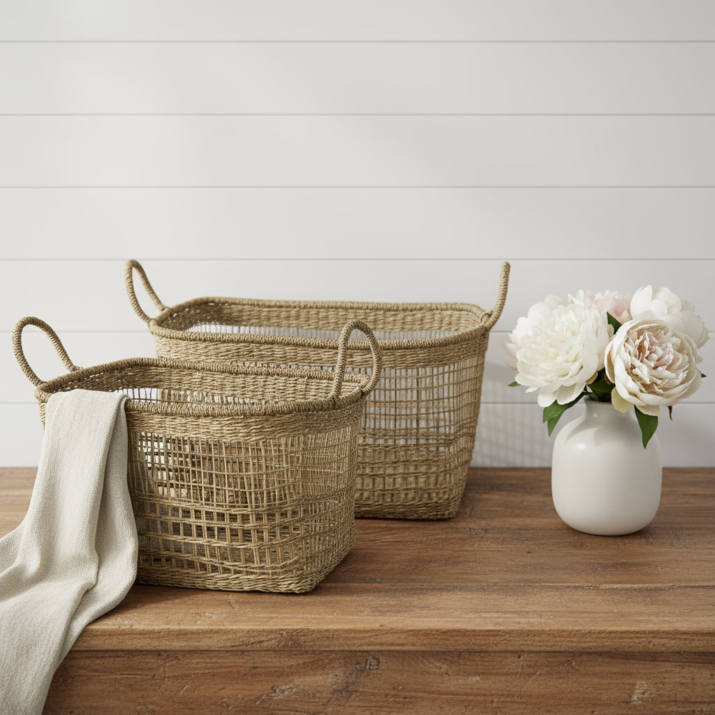 Set of Two Brown Wicker Basket