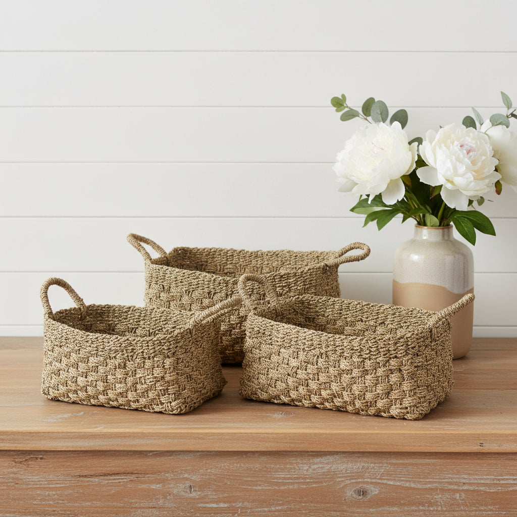 Set of Three Natural Wicker Basket