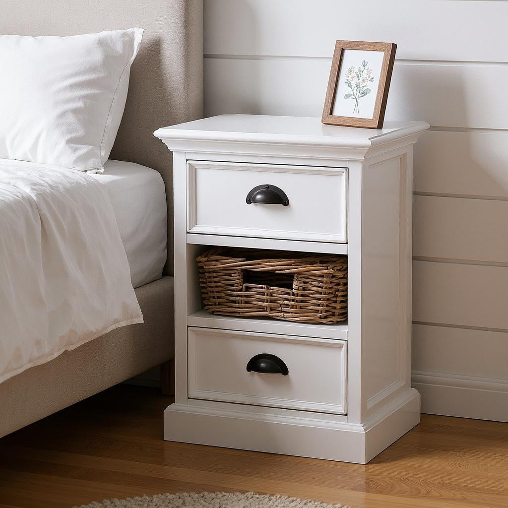 24" White Solid Wood Two Drawer Nightstand