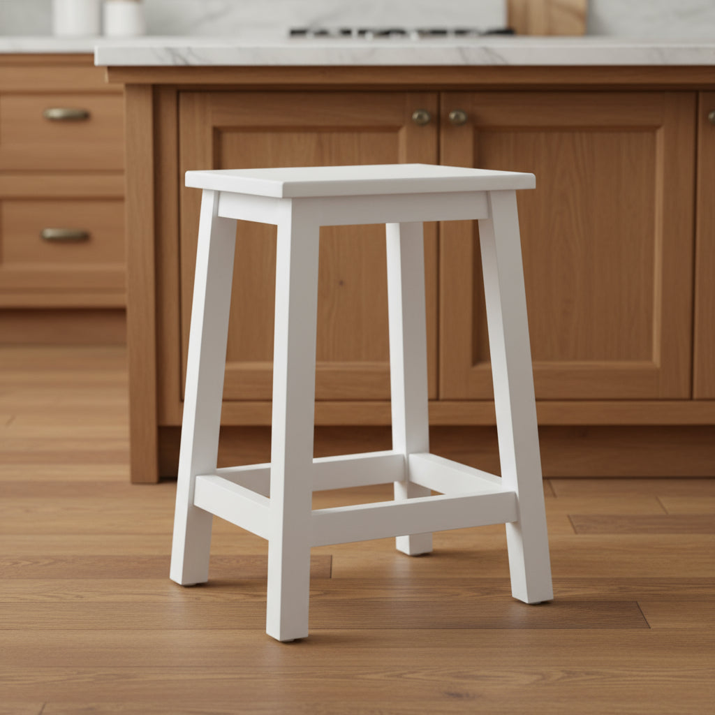 20" White Solid Wood Backless Bar Chair