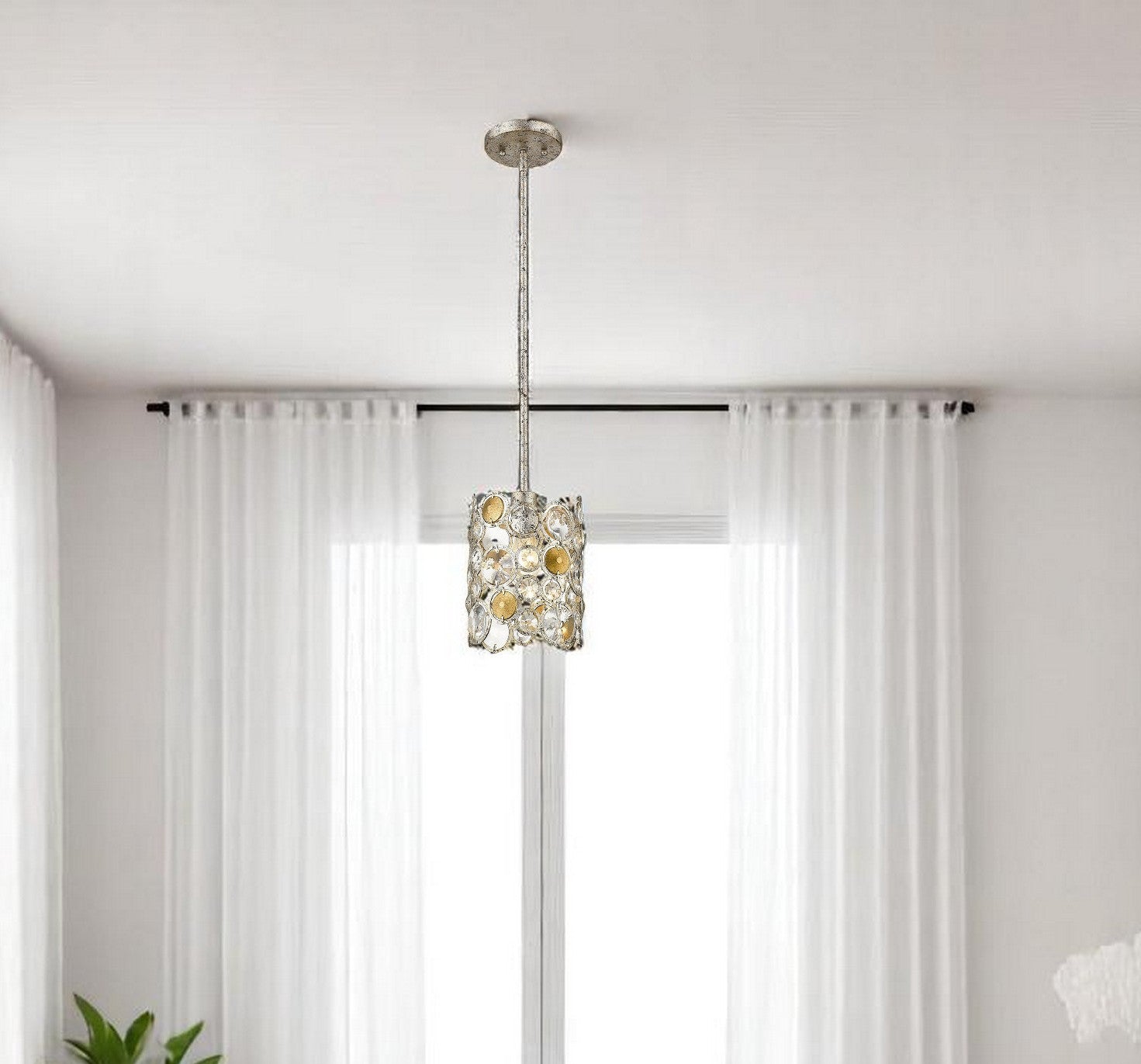 Vitozzi 1-Light Antique Silver Leaf Pendant