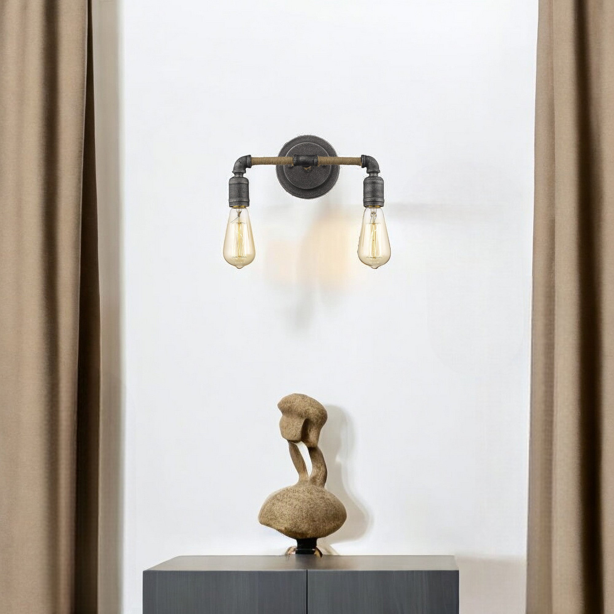 Two Light Industrial Textured Gray Wall Light