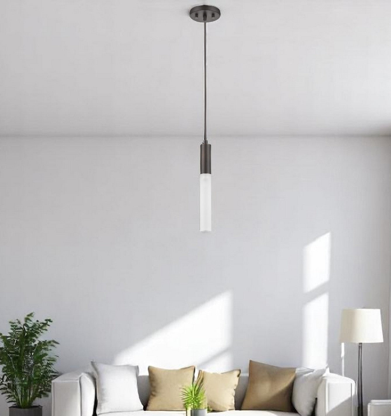 Bronze Pendant Hanging Light with Frosted Glass Shade