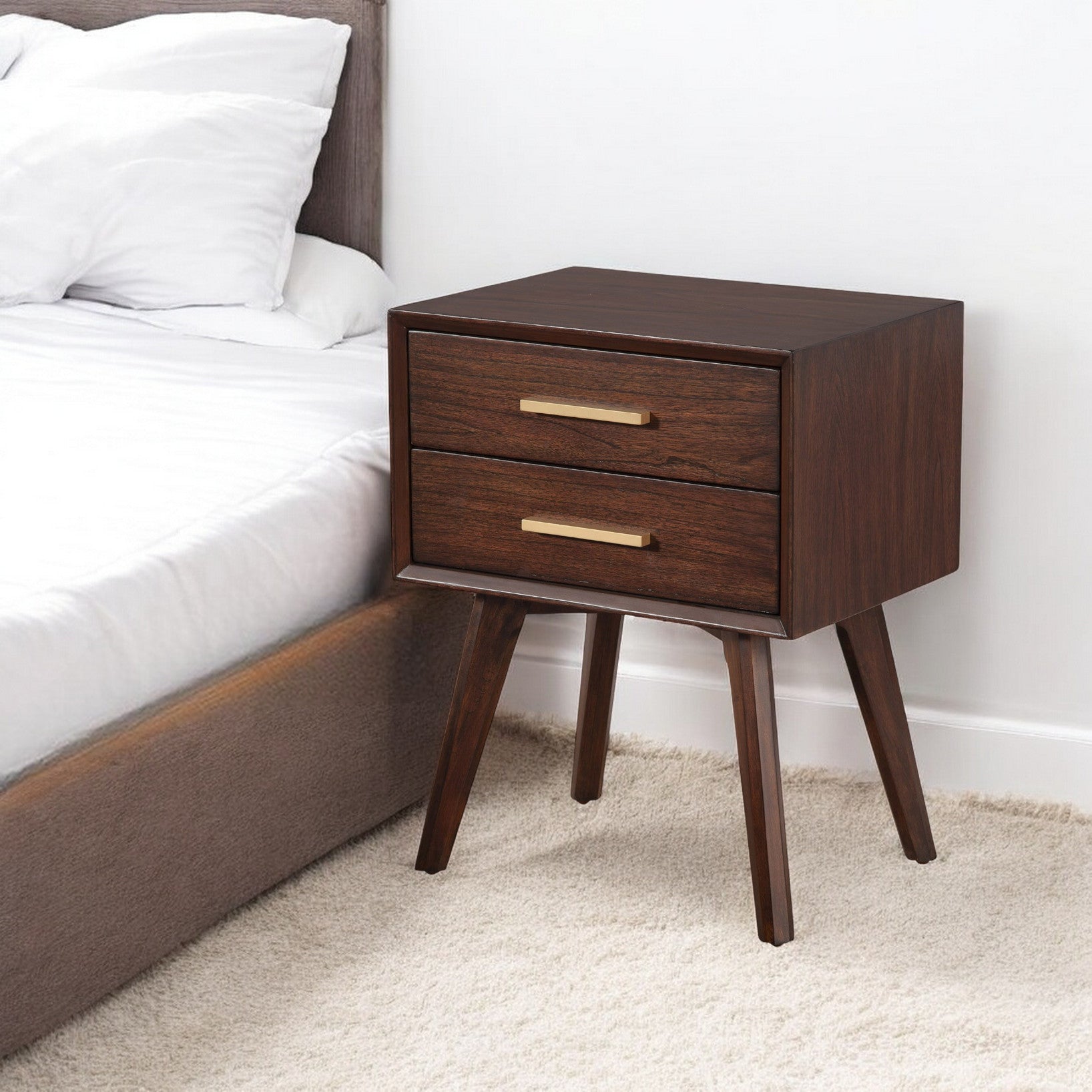 25" Solid Wood and Wood Two Drawer Nightstand