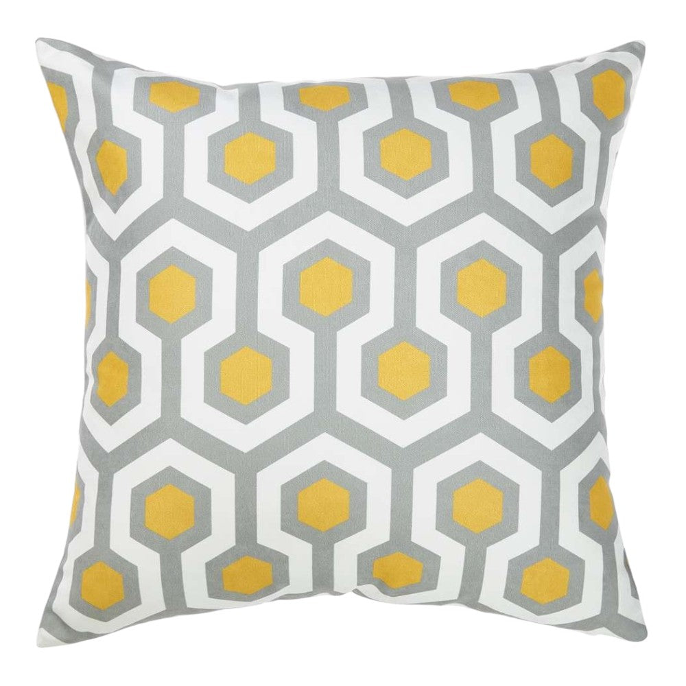 Yellow and Gray Geometric Circuit Throw Pillow