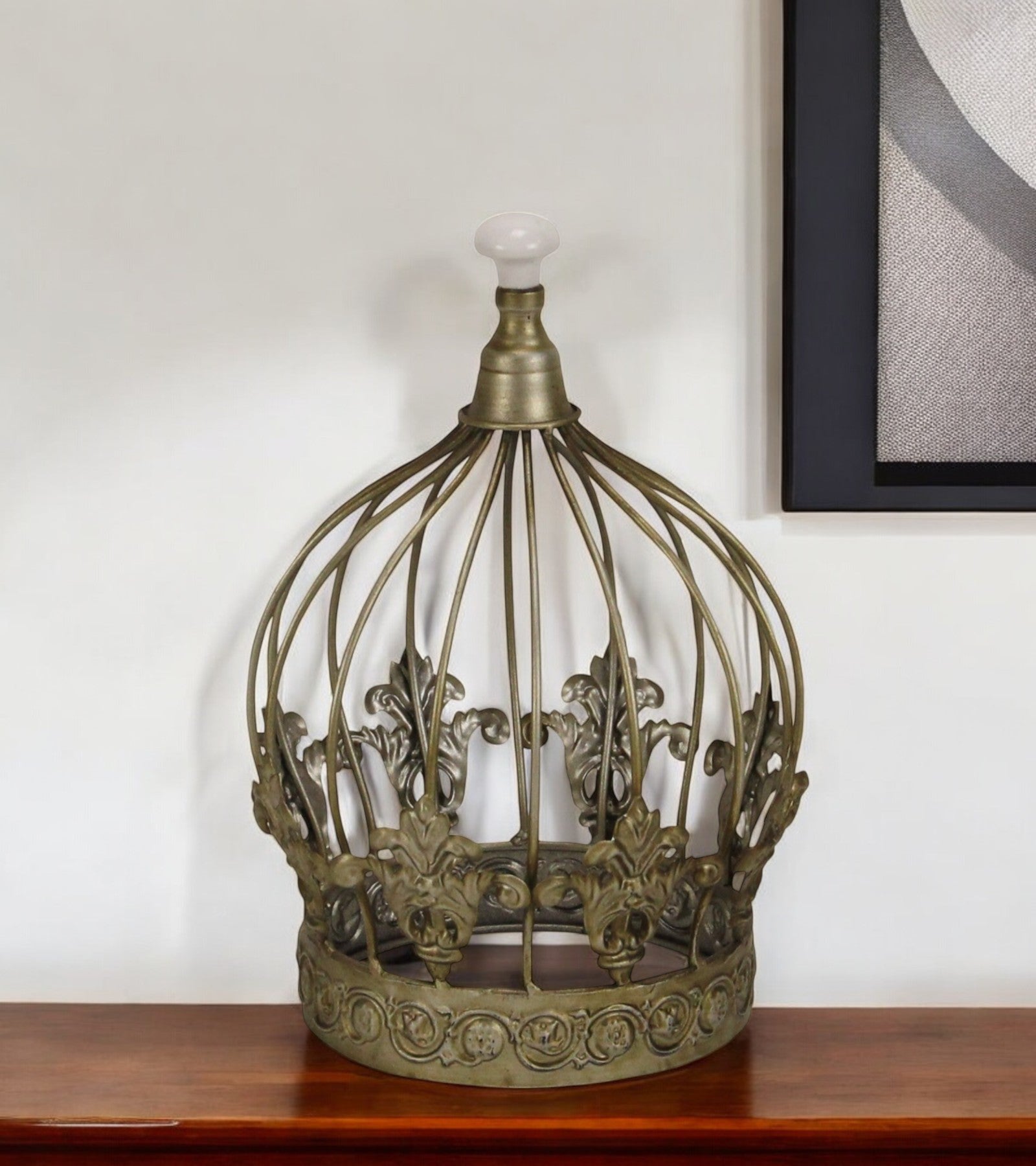 10" Bronze Metal Hand Painted Decorative Crown Tabletop Sculpture