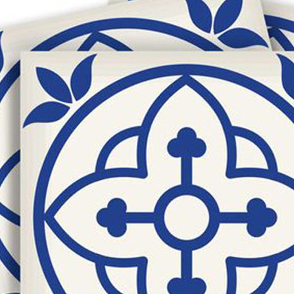 5" X 5" Tulipa Blue and White Peel and Stick Removable Tiles