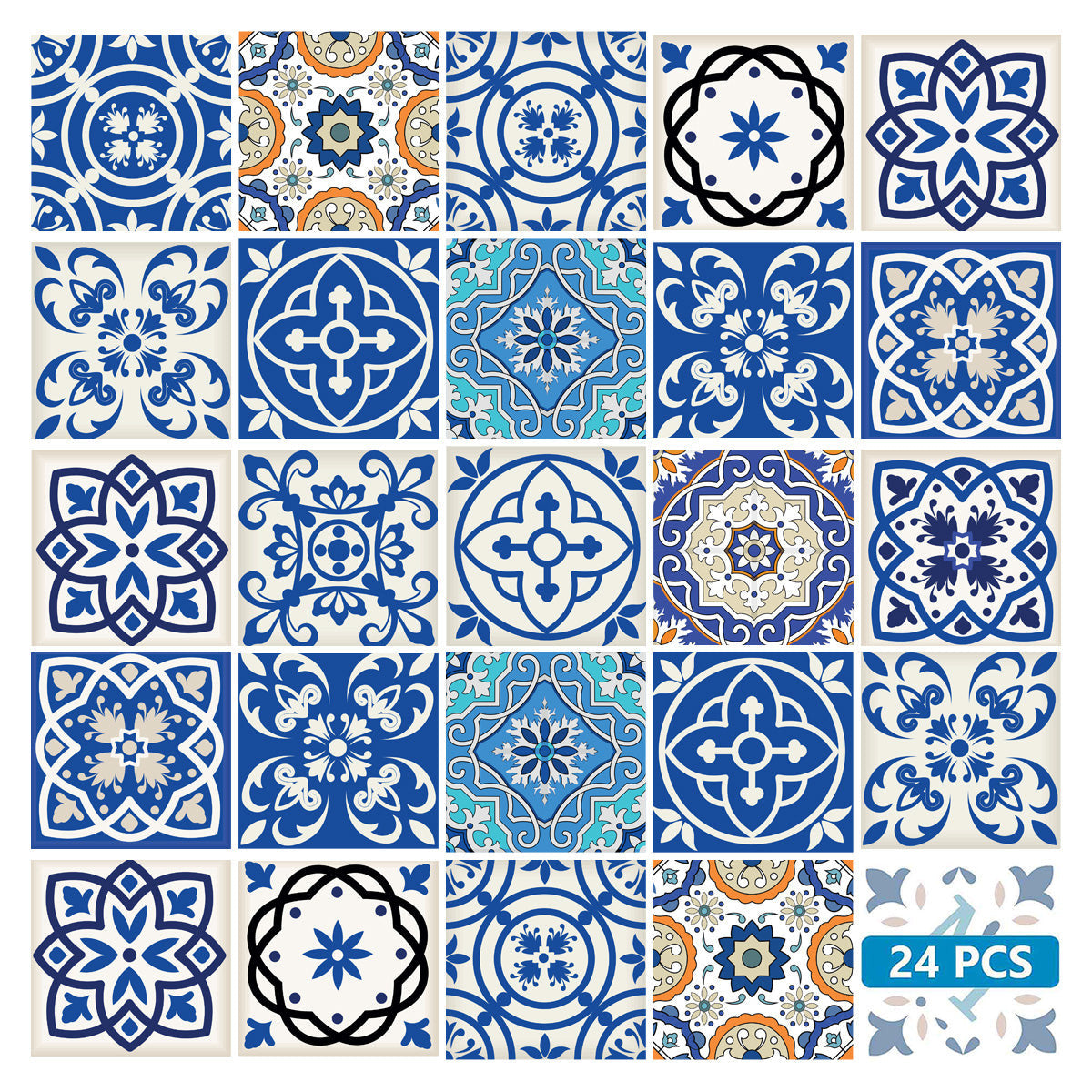 8" x 8" Blue and Aqua Pop Mosaic Peel and Stick Removable Tiles