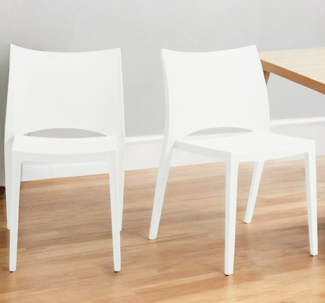 Set of Two White Heavy Duty Plastic Outdoor Stacking Dining Chairs