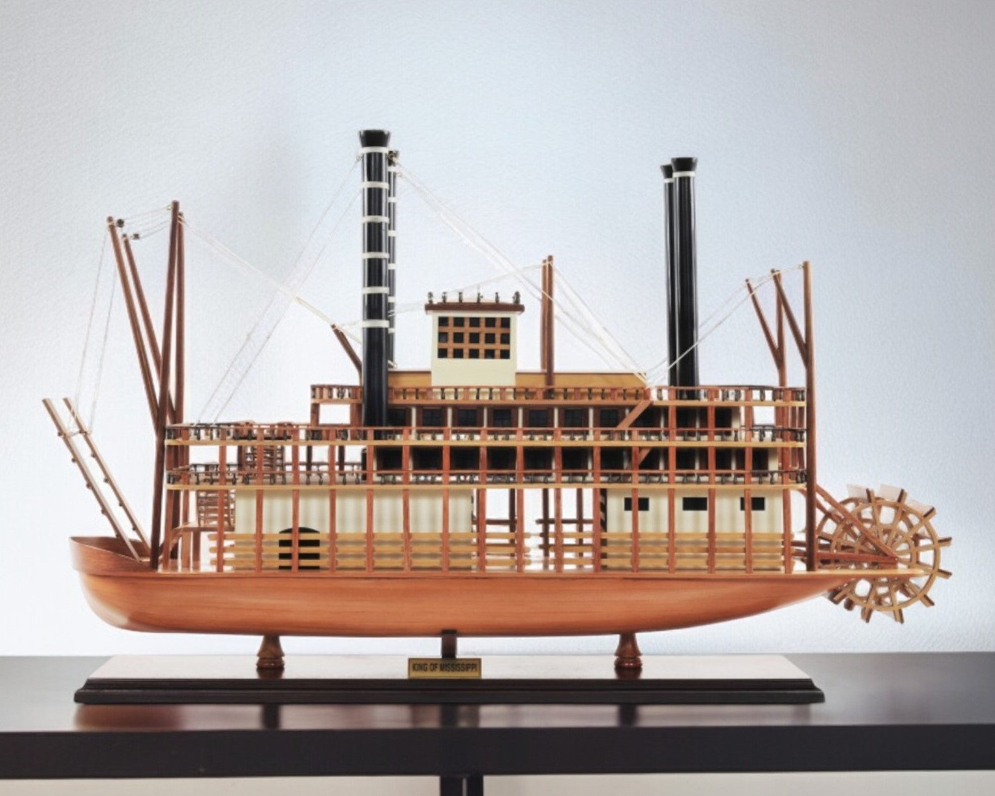 17" Wood Brown Solid Wood Hand Painted King of Mississippi Model Boat