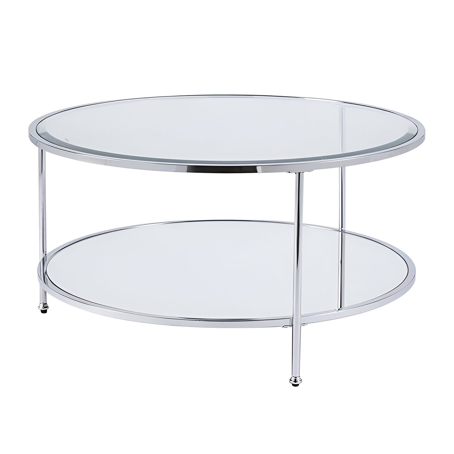 34" Chrome Glass And Metal Round Mirrored Coffee Table
