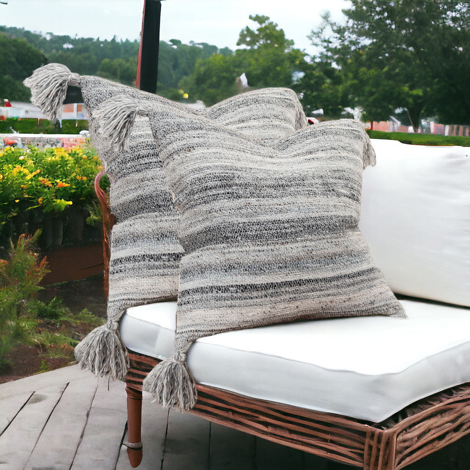 20" Gray Striped Indoor Outdoor Throw Pillow