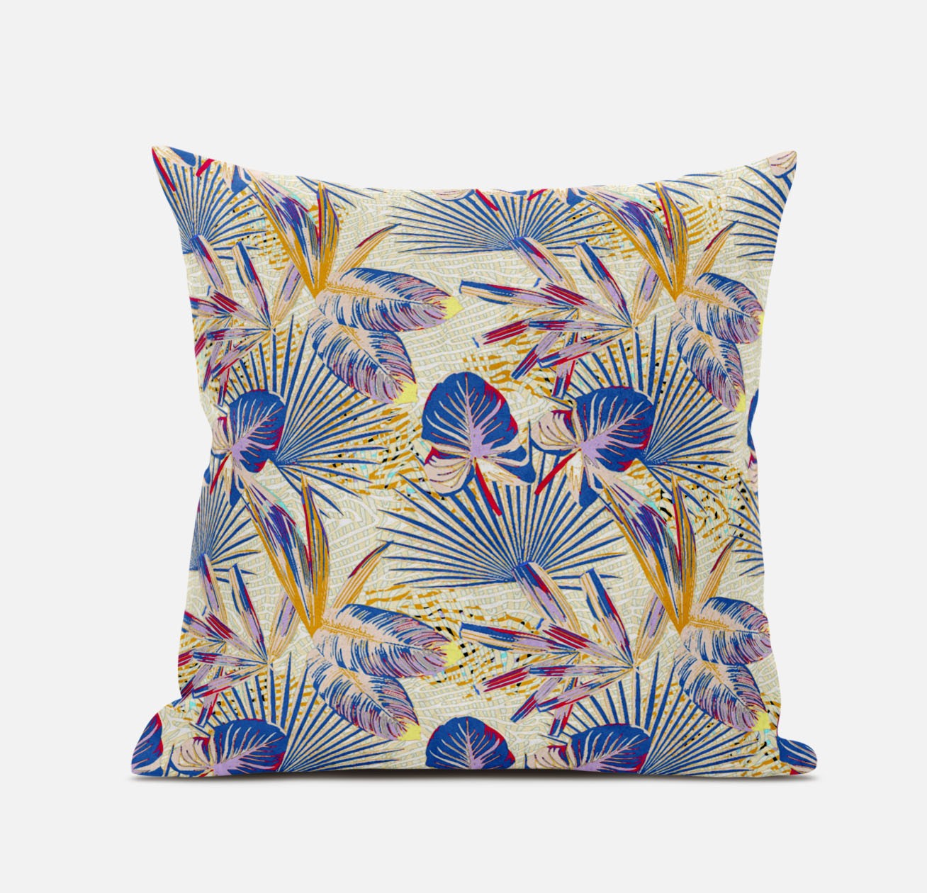 20” Blue Cream Tropical Suede Throw Pillow