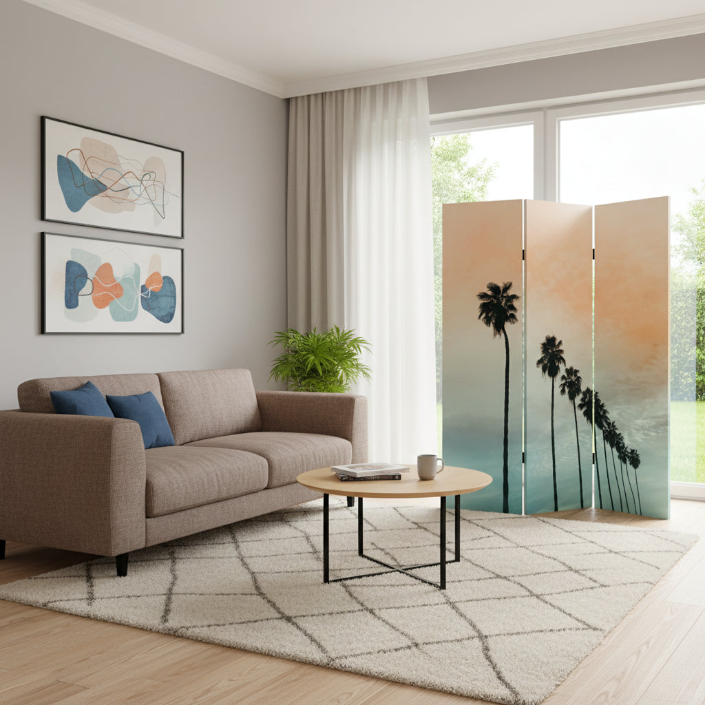 Tropical Palm Trees Room Three Panel Divider Screen