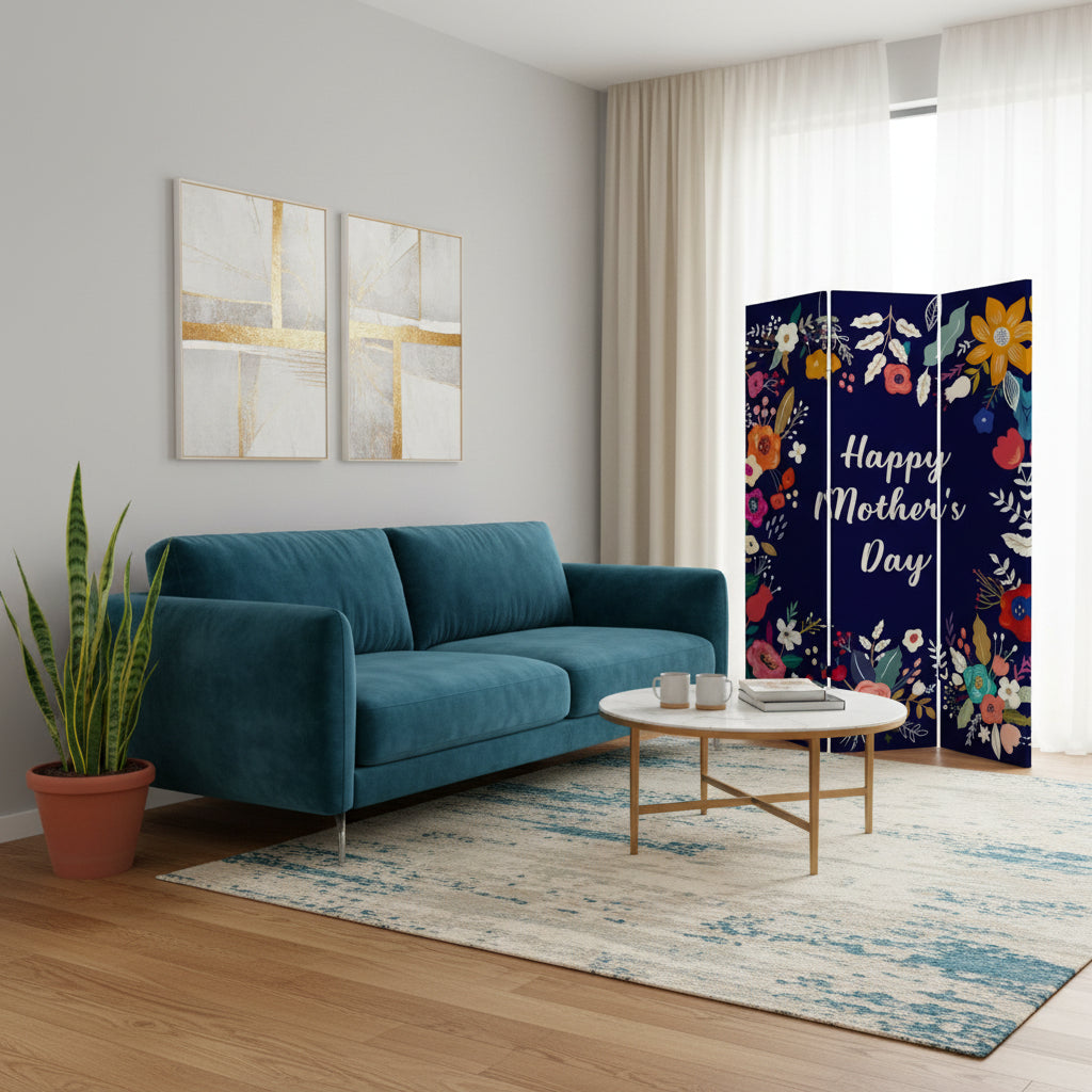 Sweet Floral Mother's Day Three Panel Room Divider Screen