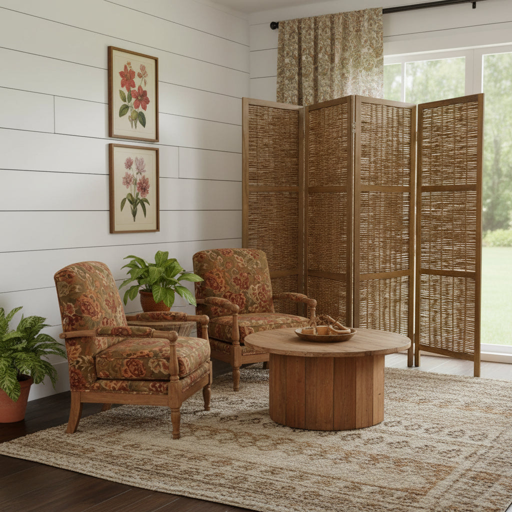Brown Willow Four Panel Room Divider Screen