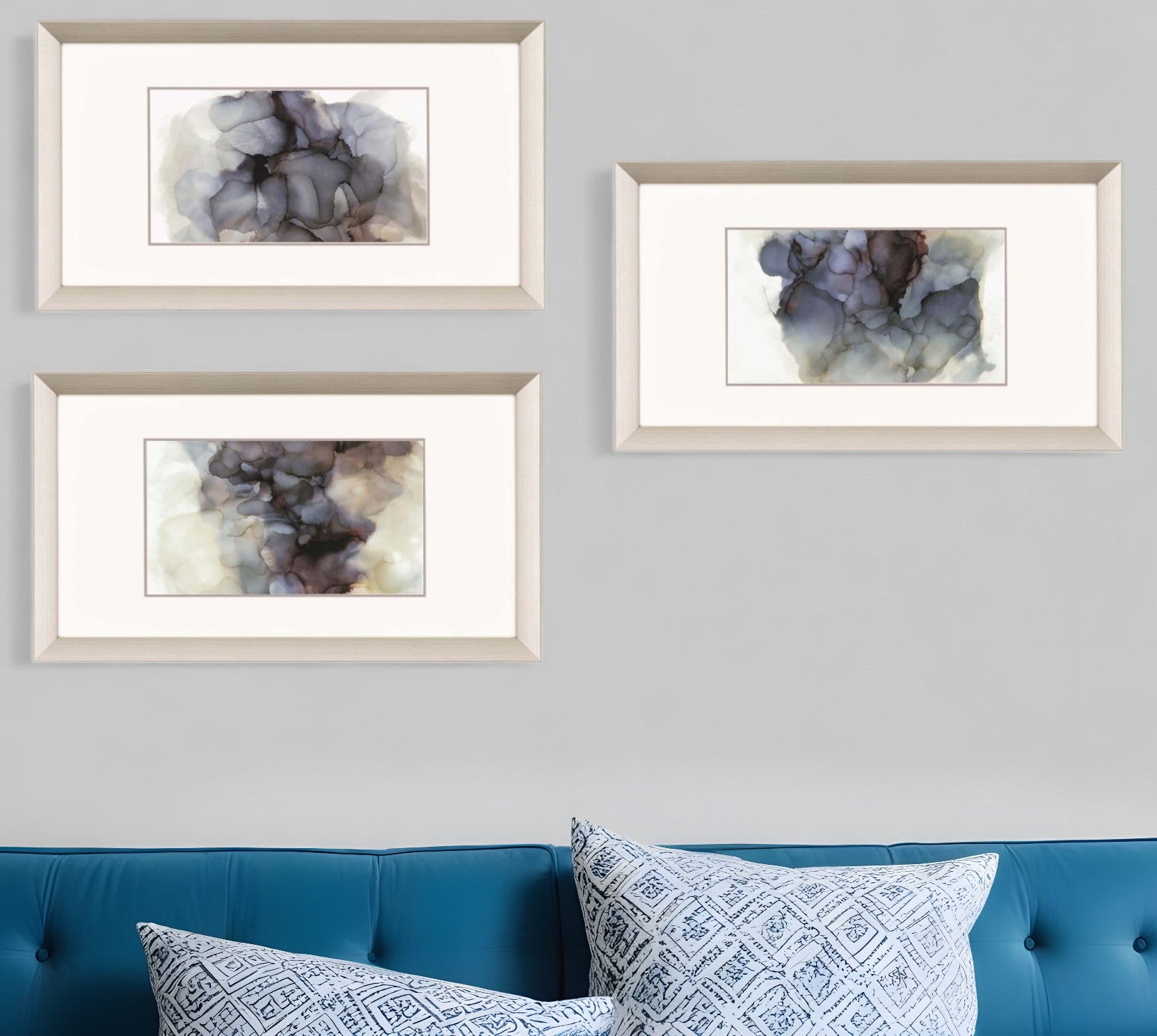 Set Of Three Soft Dreams Silver Framed Print Wall Art