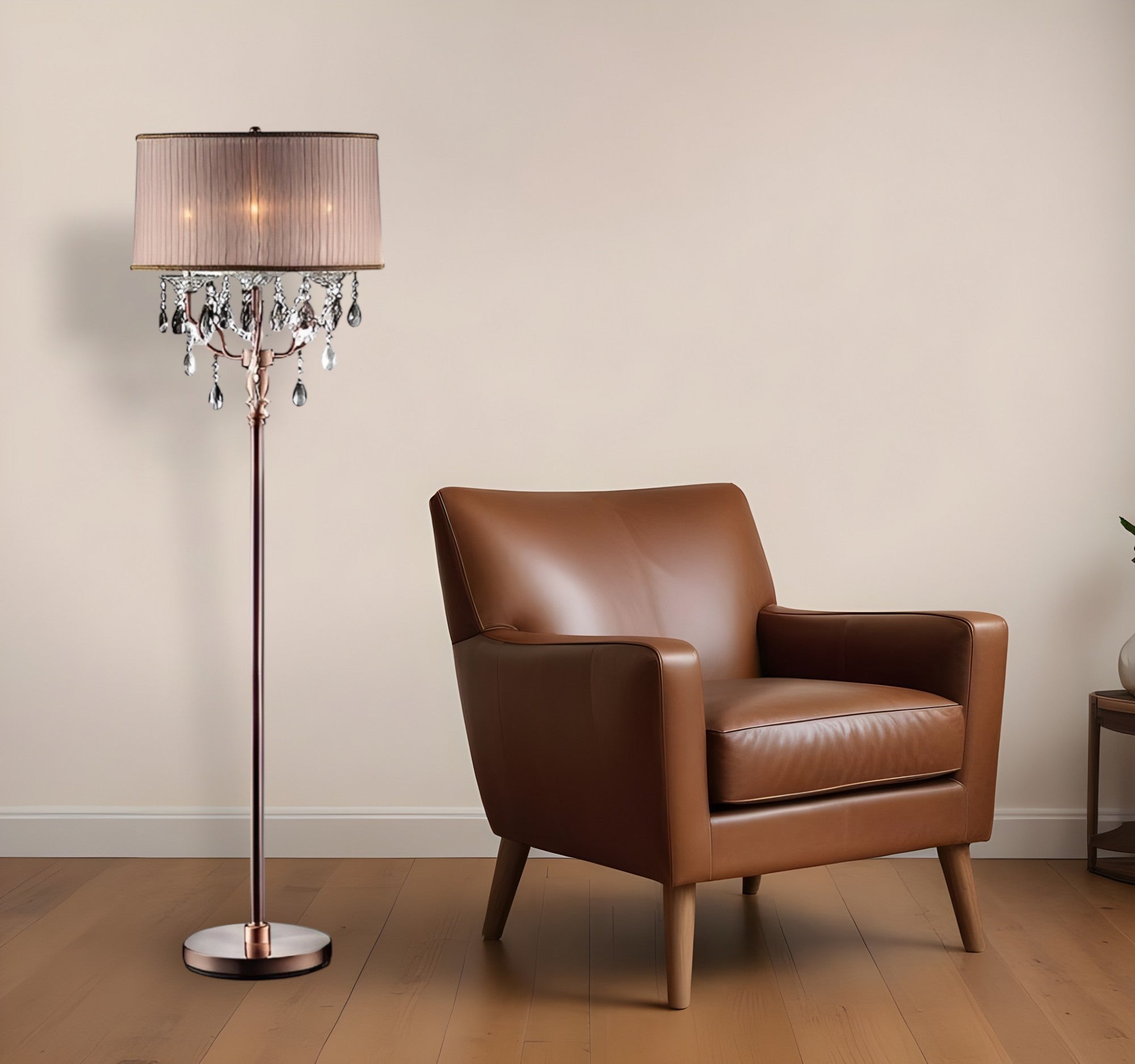 62" Silver Three Light Candelabra Floor Lamp With Pink Fabric Drum Shade