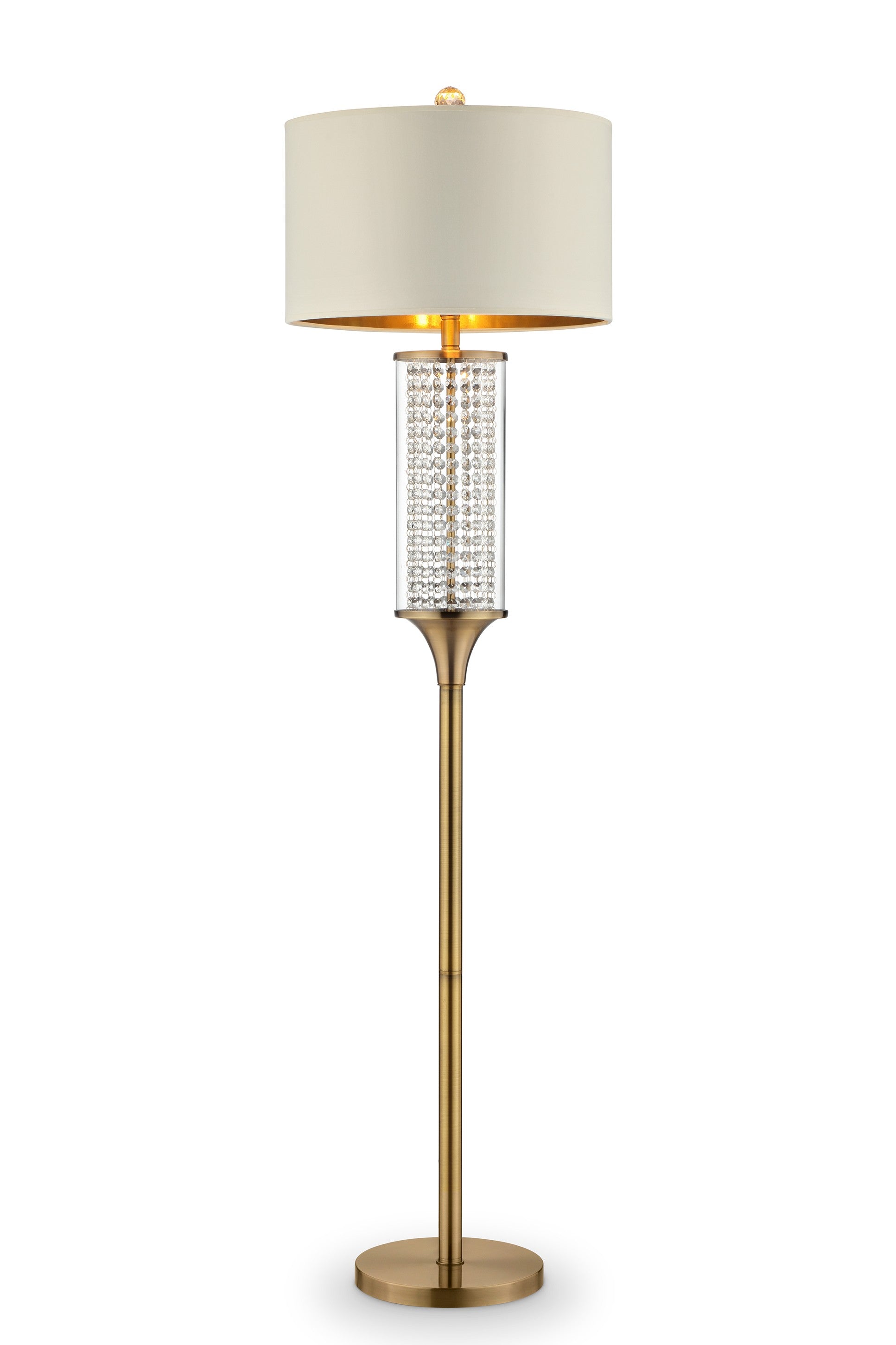 62" Gold Column Floor Lamp With Off White Metal Drum Shade