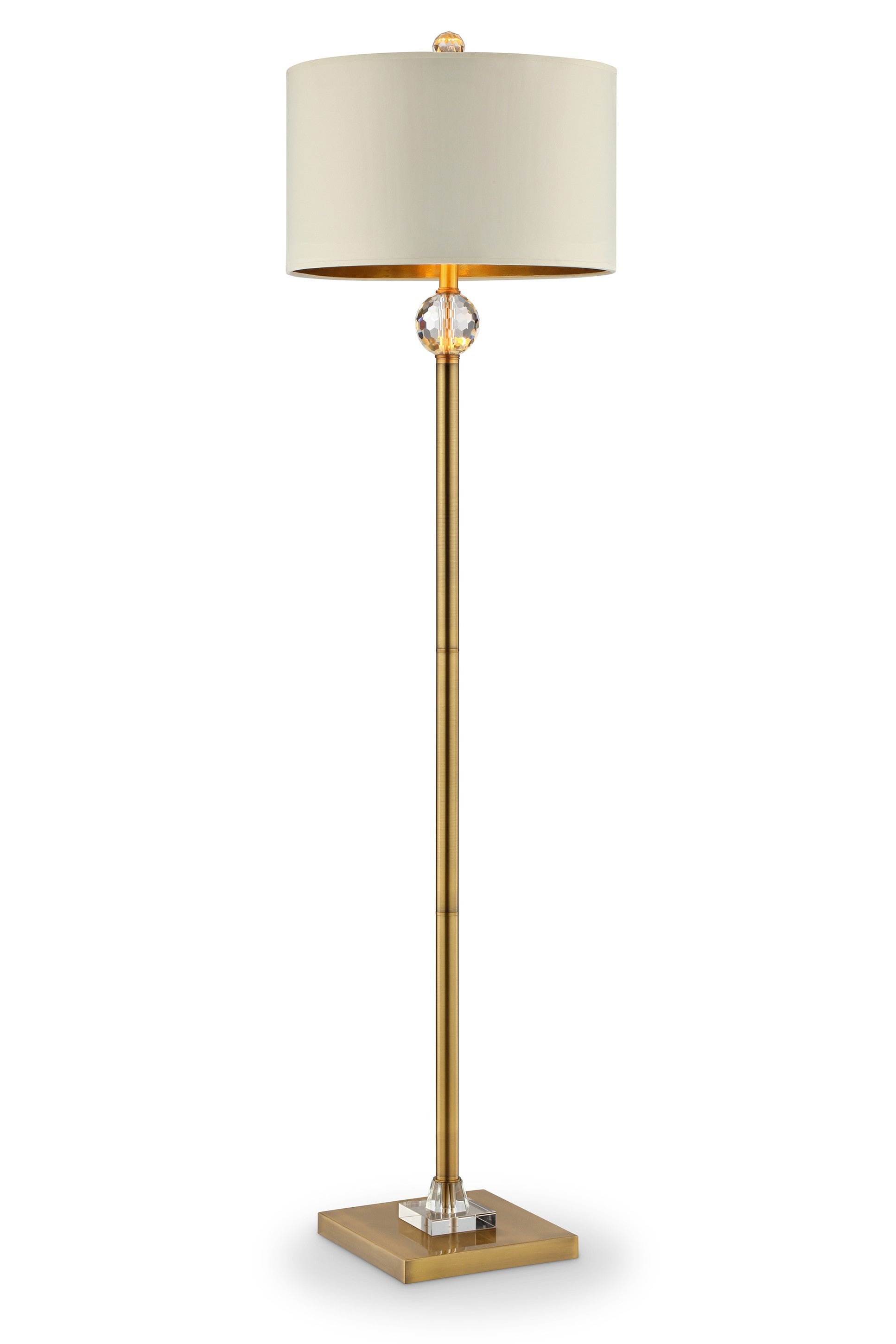 63" Gold Column Floor Lamp With Off White Metal Drum Shade