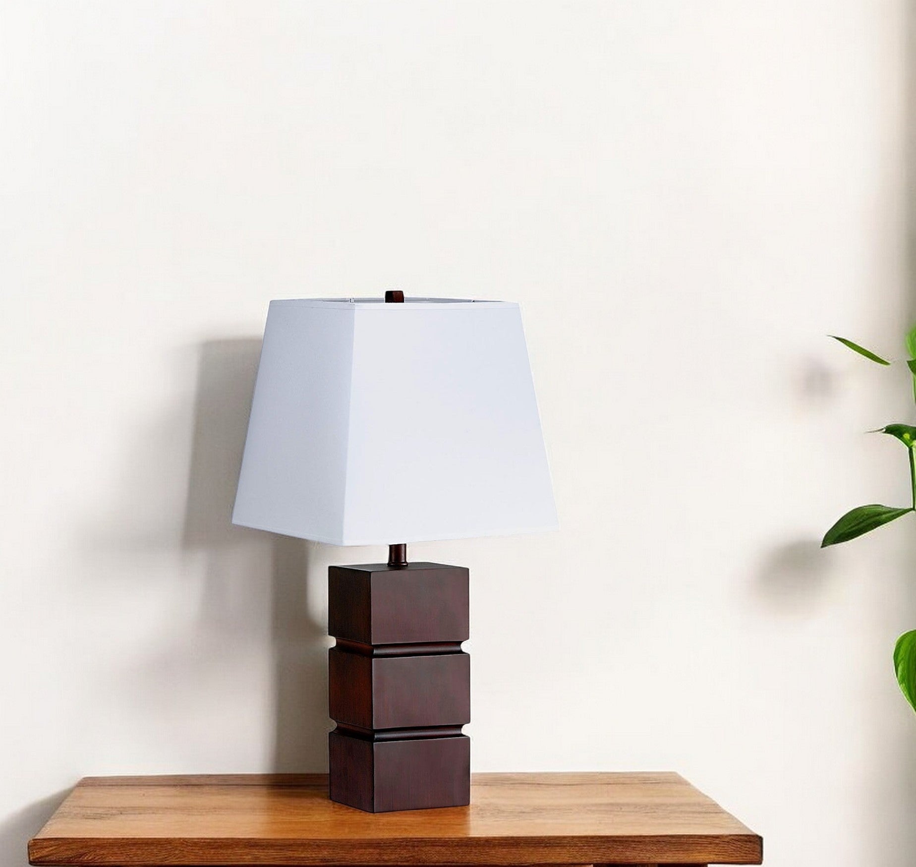 27" Brown Bedside Table Lamp With White Shade