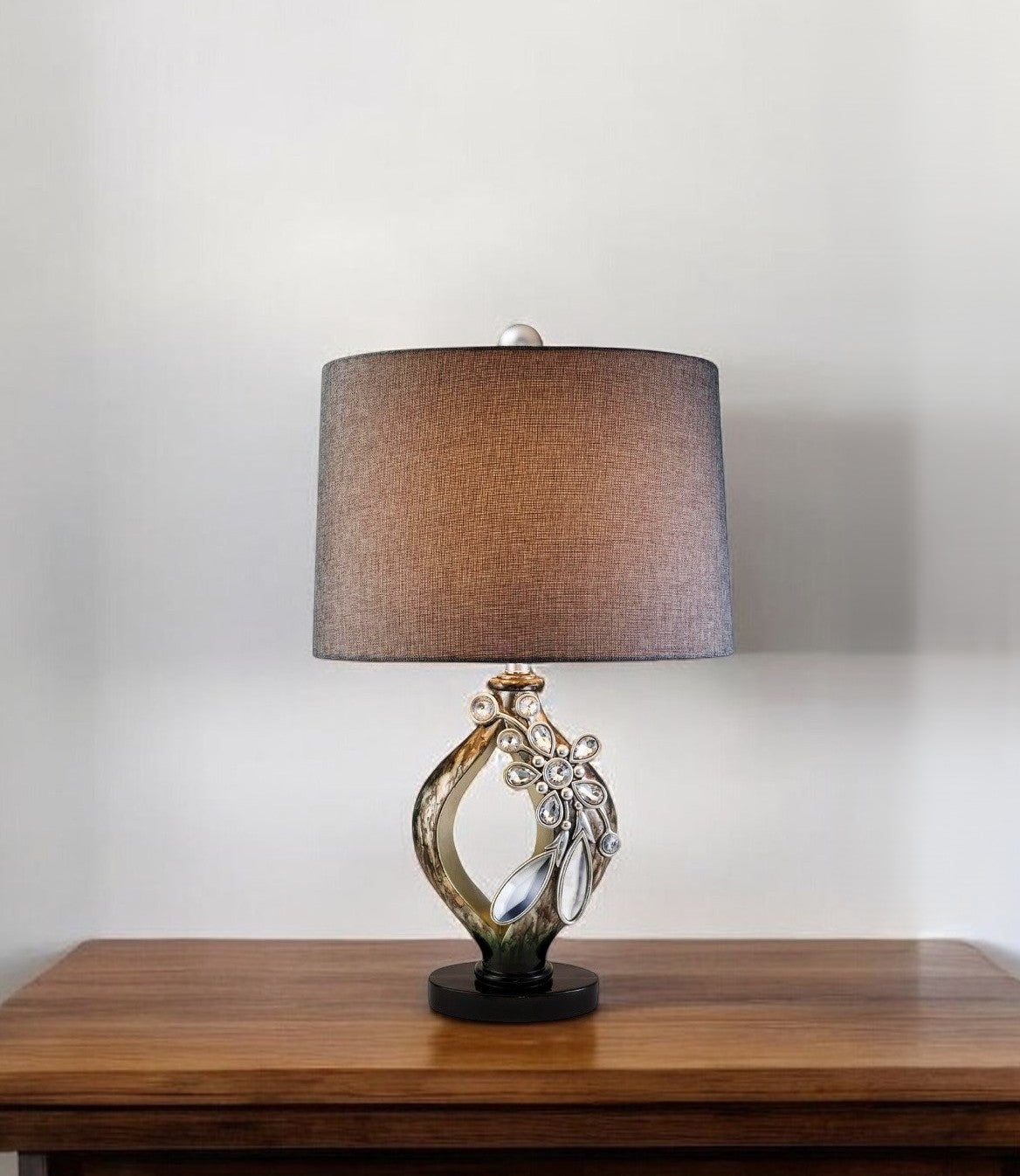 Brown and Gold Faux Crystal Glam Accent Table Lamp