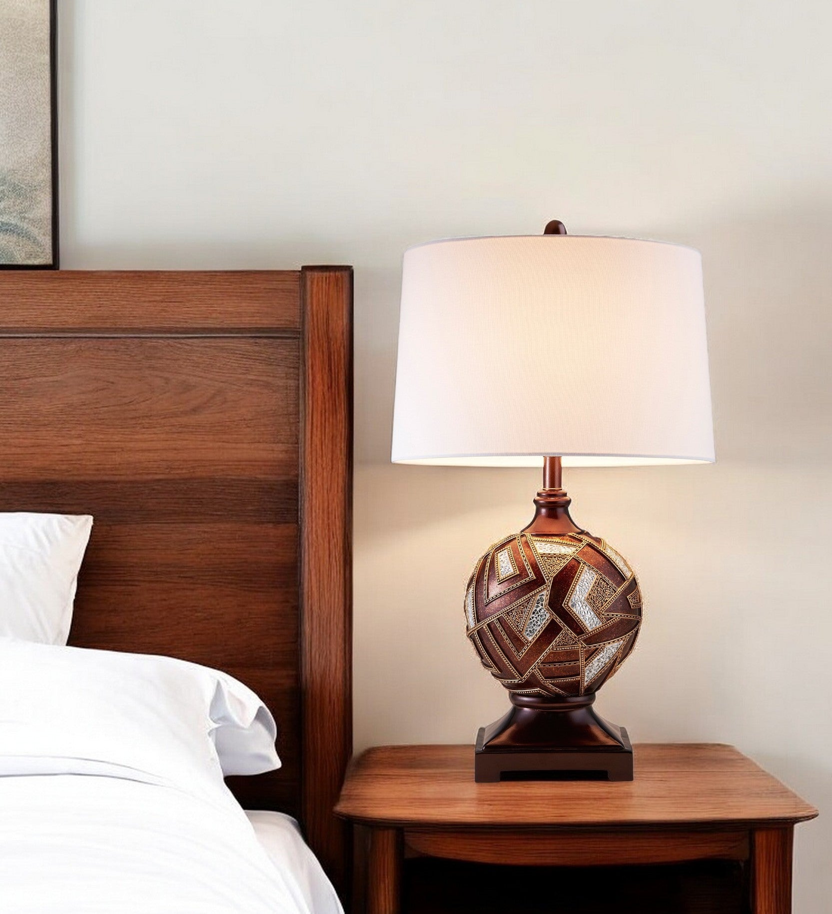 Brown Metallic Mosaic Design Table Lamp