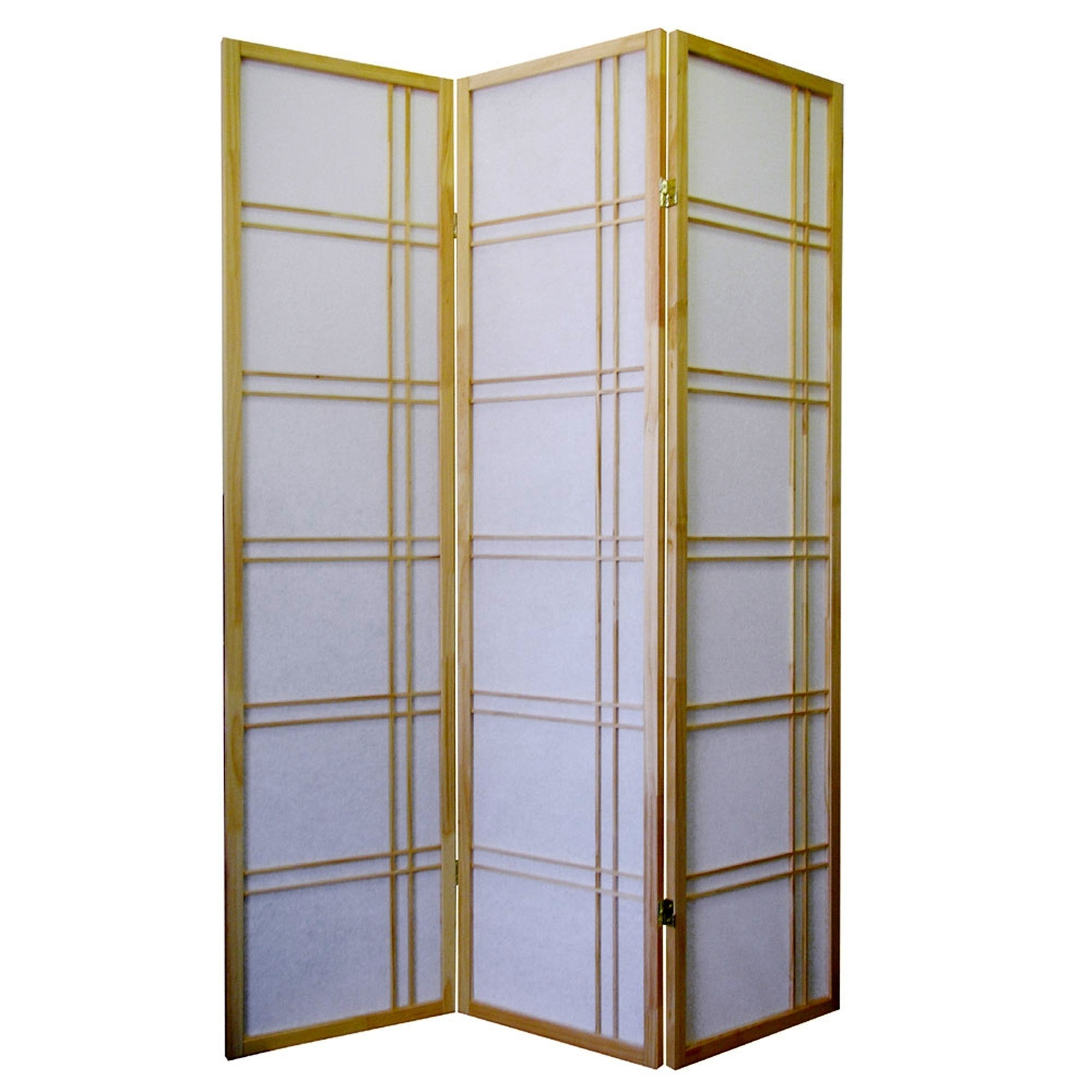 70" Brown And White Heavy Duty Rice Paper Folding Three Panel Screen Room Divider