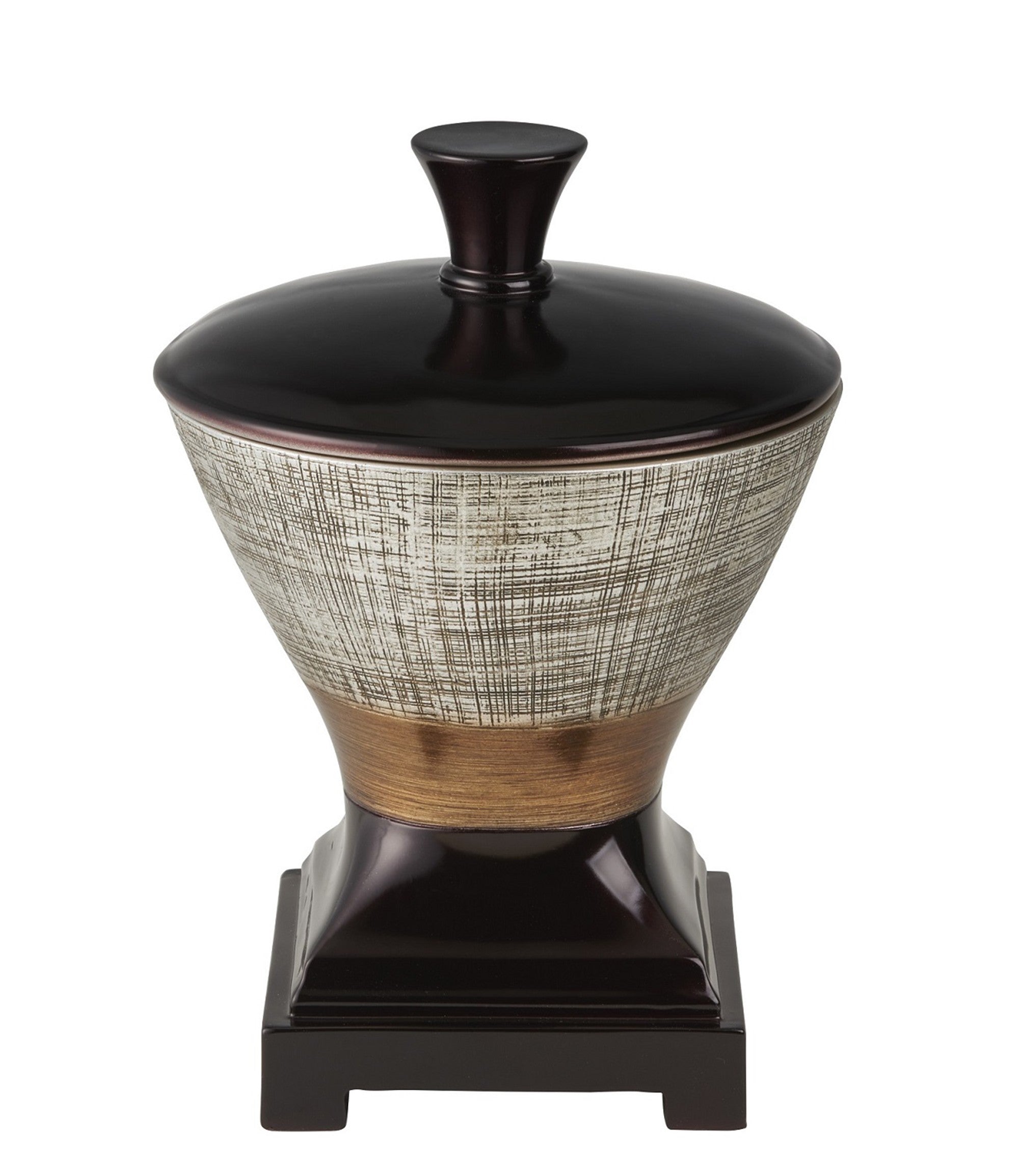 7" Espresso Gold And Silver Resin Striped Jewelry Box With Hand-Painted Designs