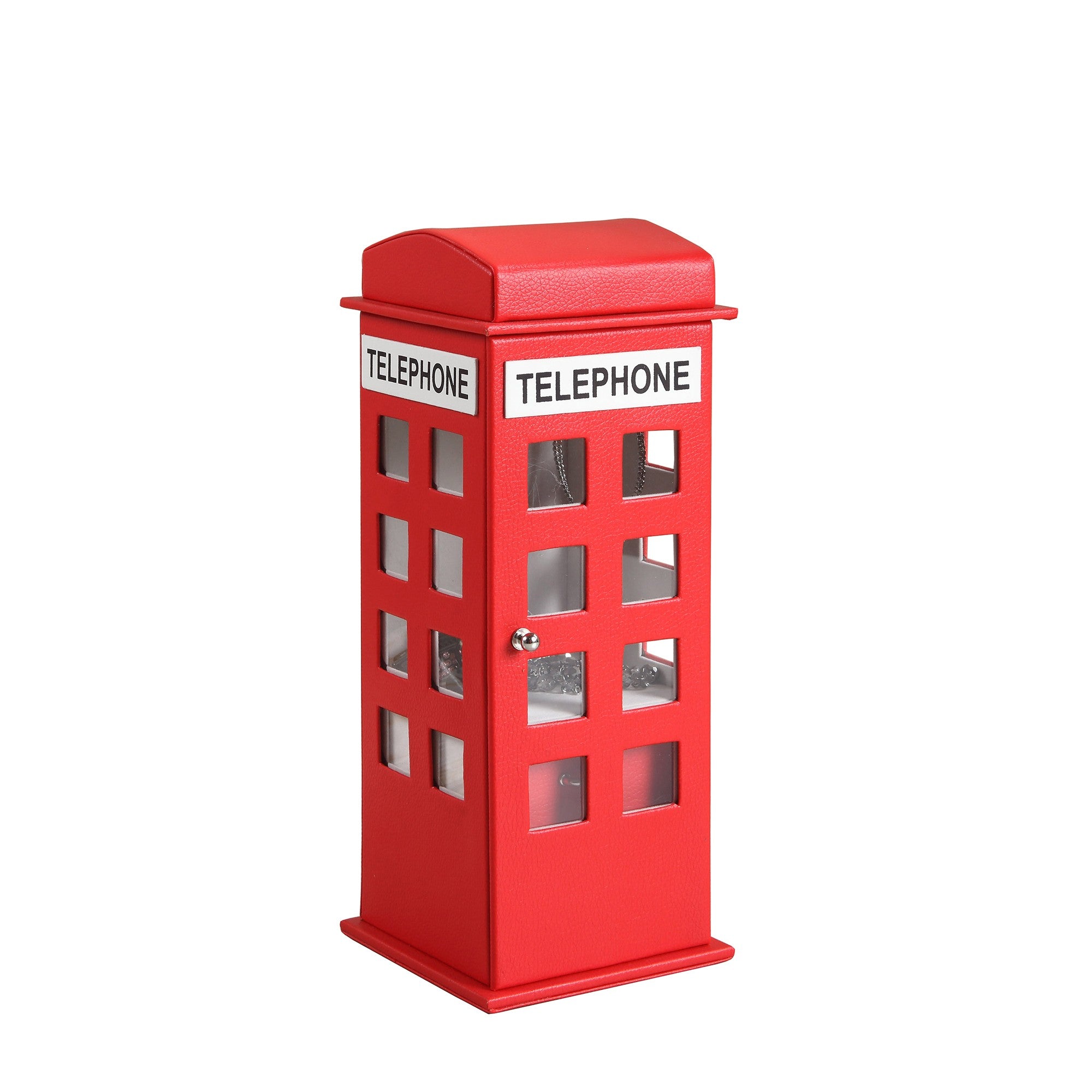 12" Red And White Faux Leather Telephone Booth Jewelry Box