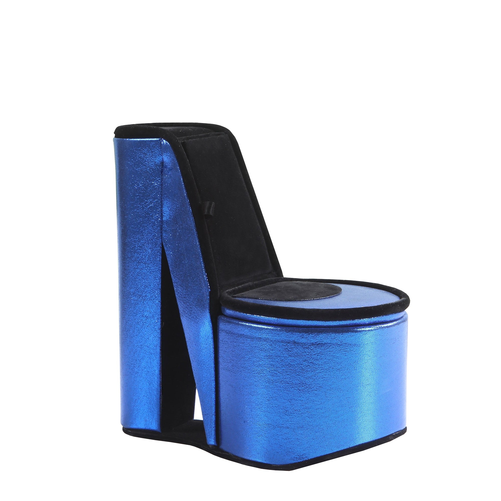 9" Blue And Black Glitter Velvet High Heel Jewelry Box