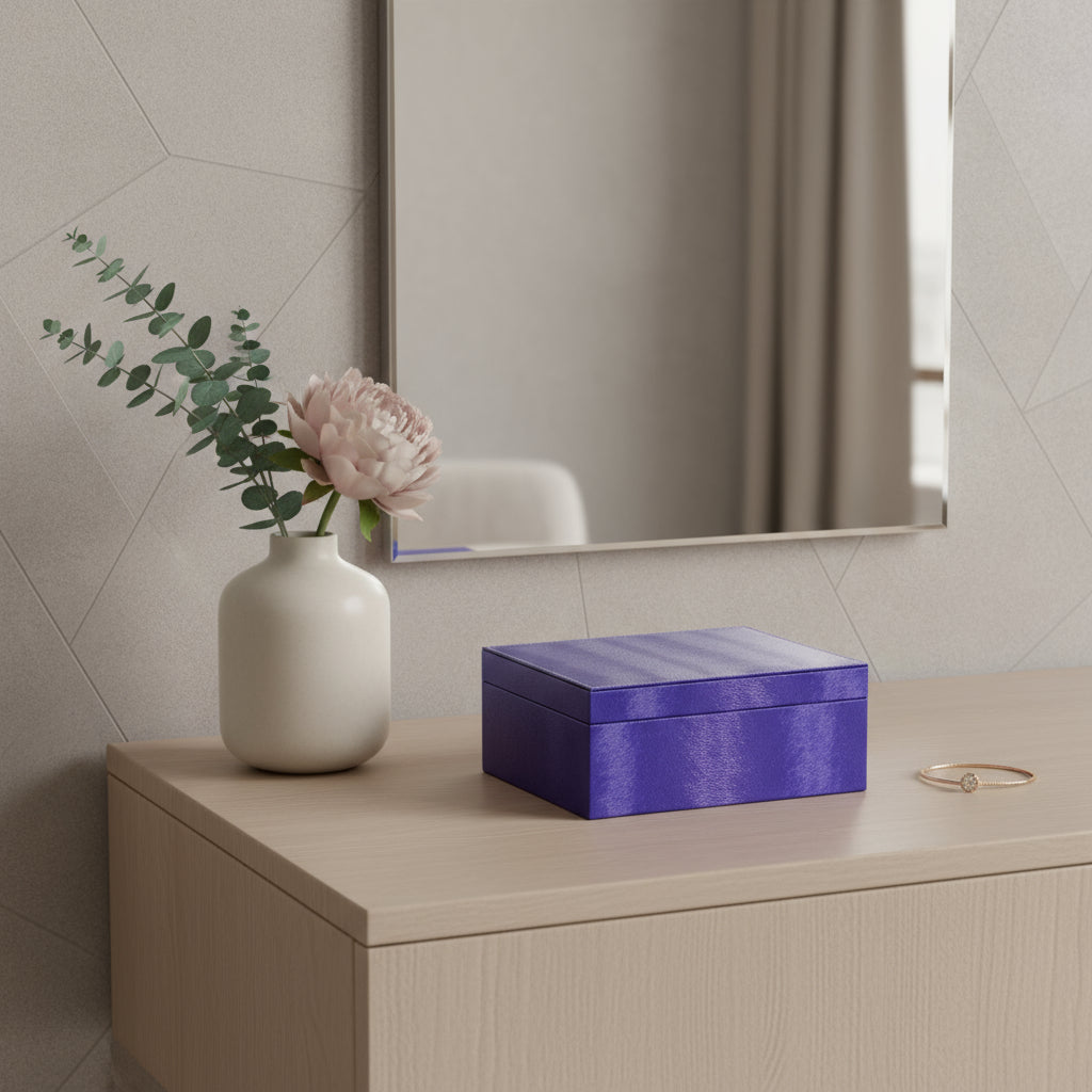 10" Azure Faux Leather Six Section Mirrored Jewelry Box