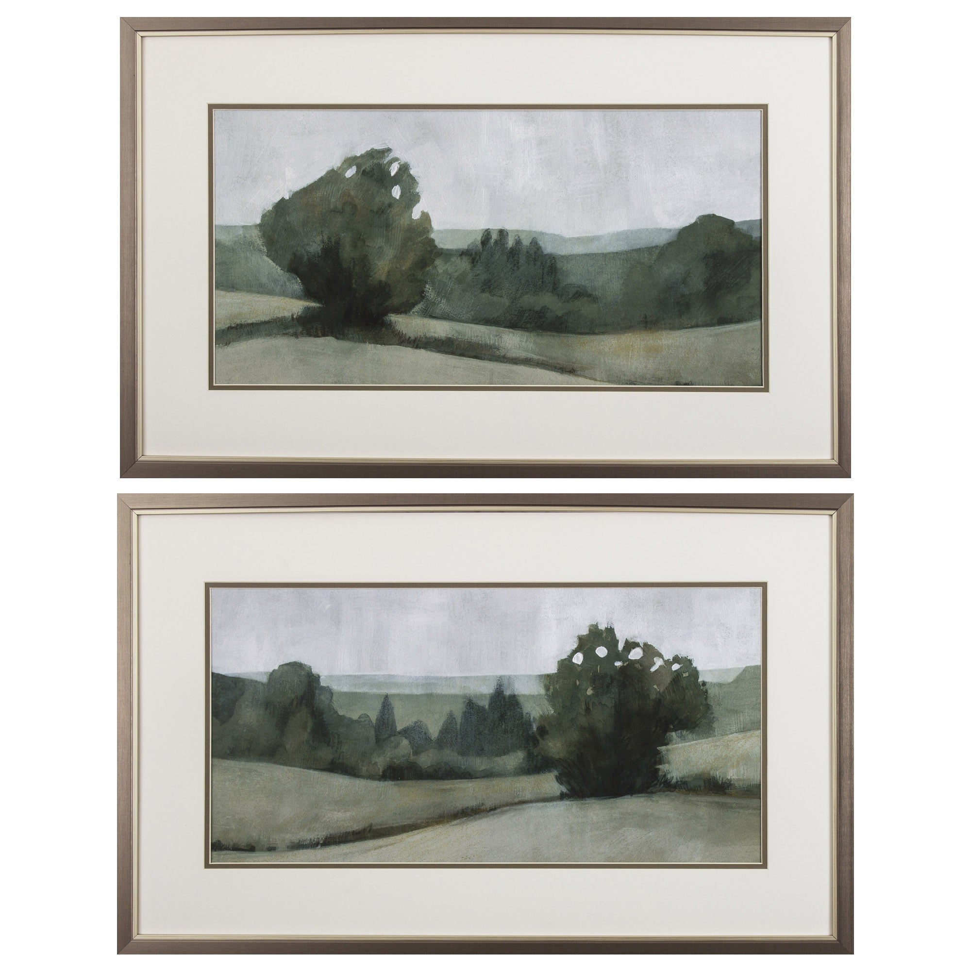 Set of Two Green Trees Framed Art