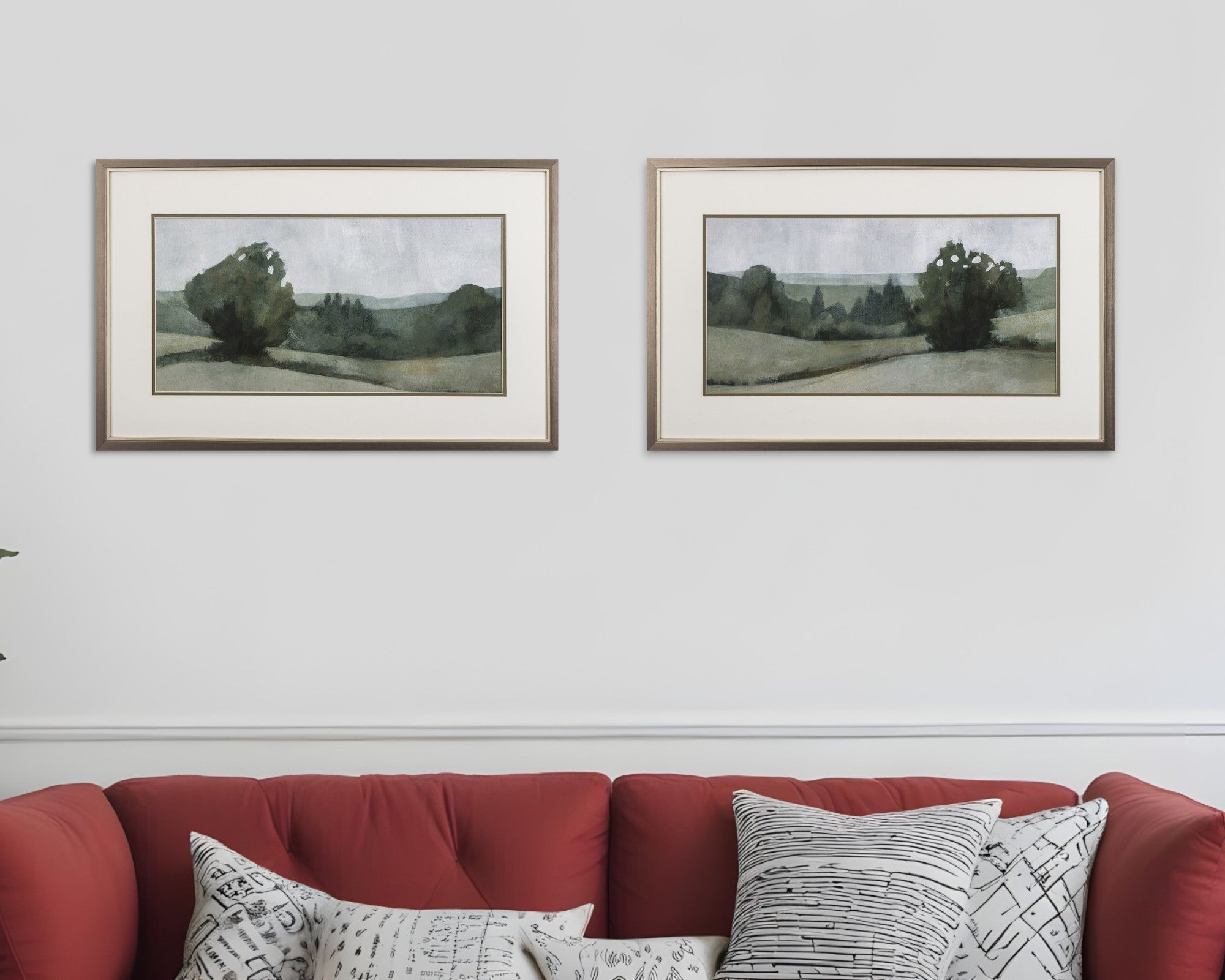 Set of Two Green Trees Framed Art
