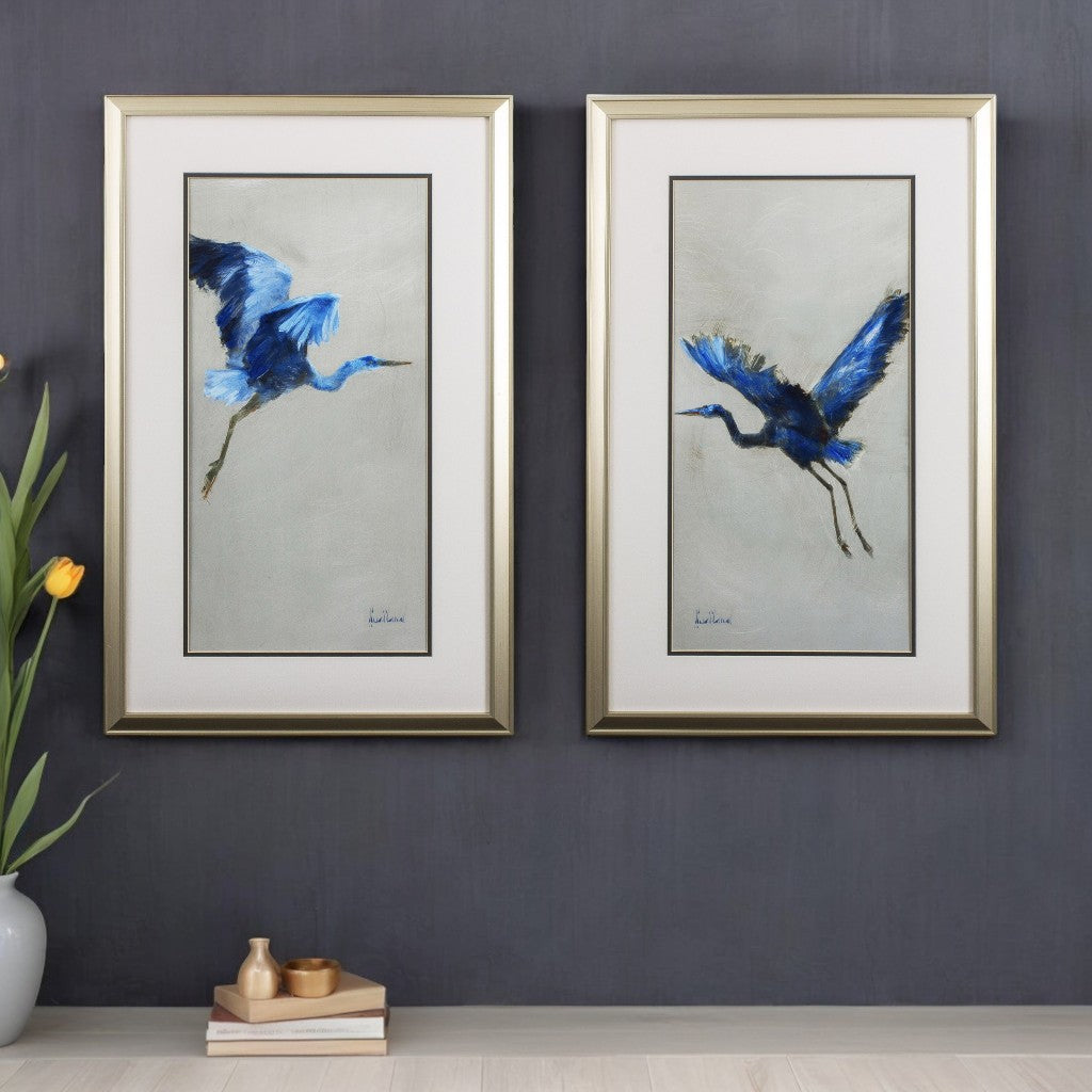 Set of Two Blue Heron Framed Art