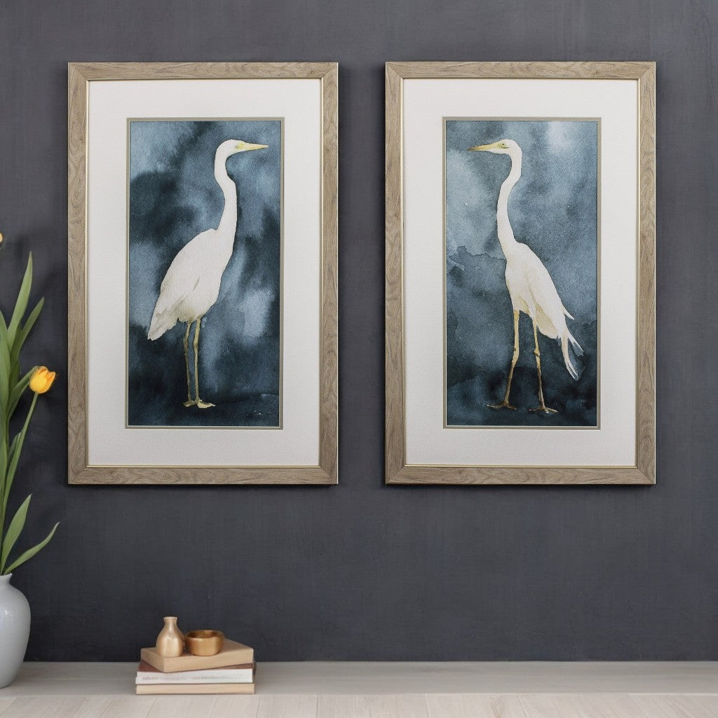 Set of Two Teal Blue Heron Framed Art