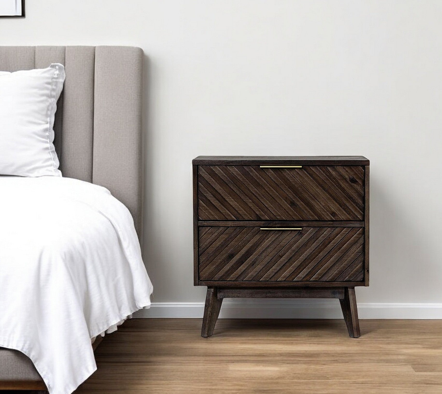 24" Solid Wood and Wood Two Drawer Nightstand