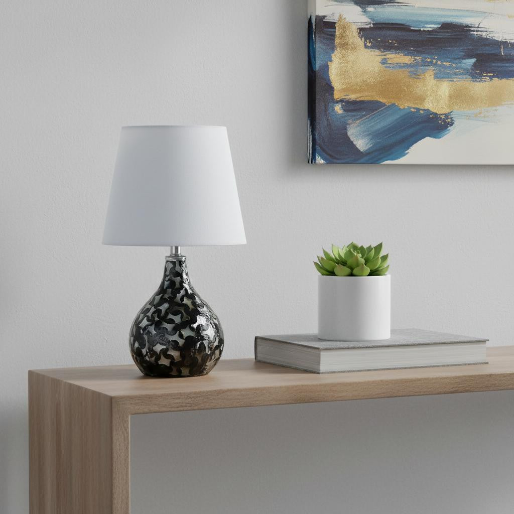 12" Black Table Lamp With White Globe Shade