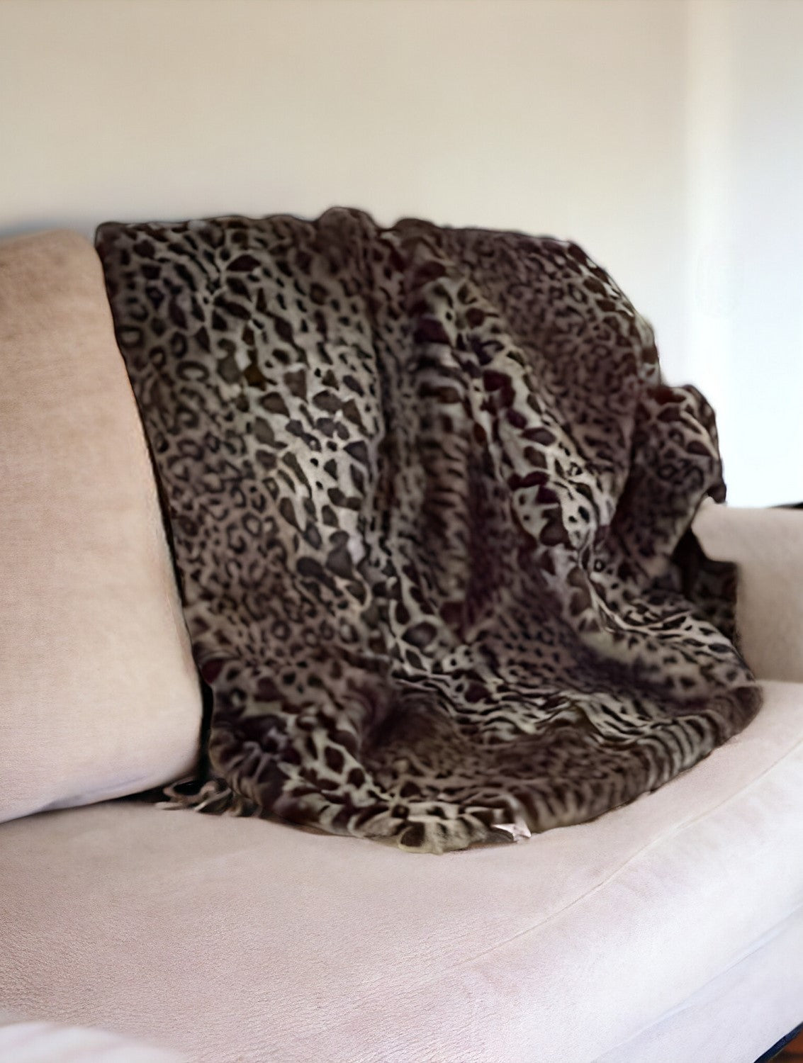 50" X 60" Black Brown And Beige Leopard Faux Fur Plush Throw Blanket