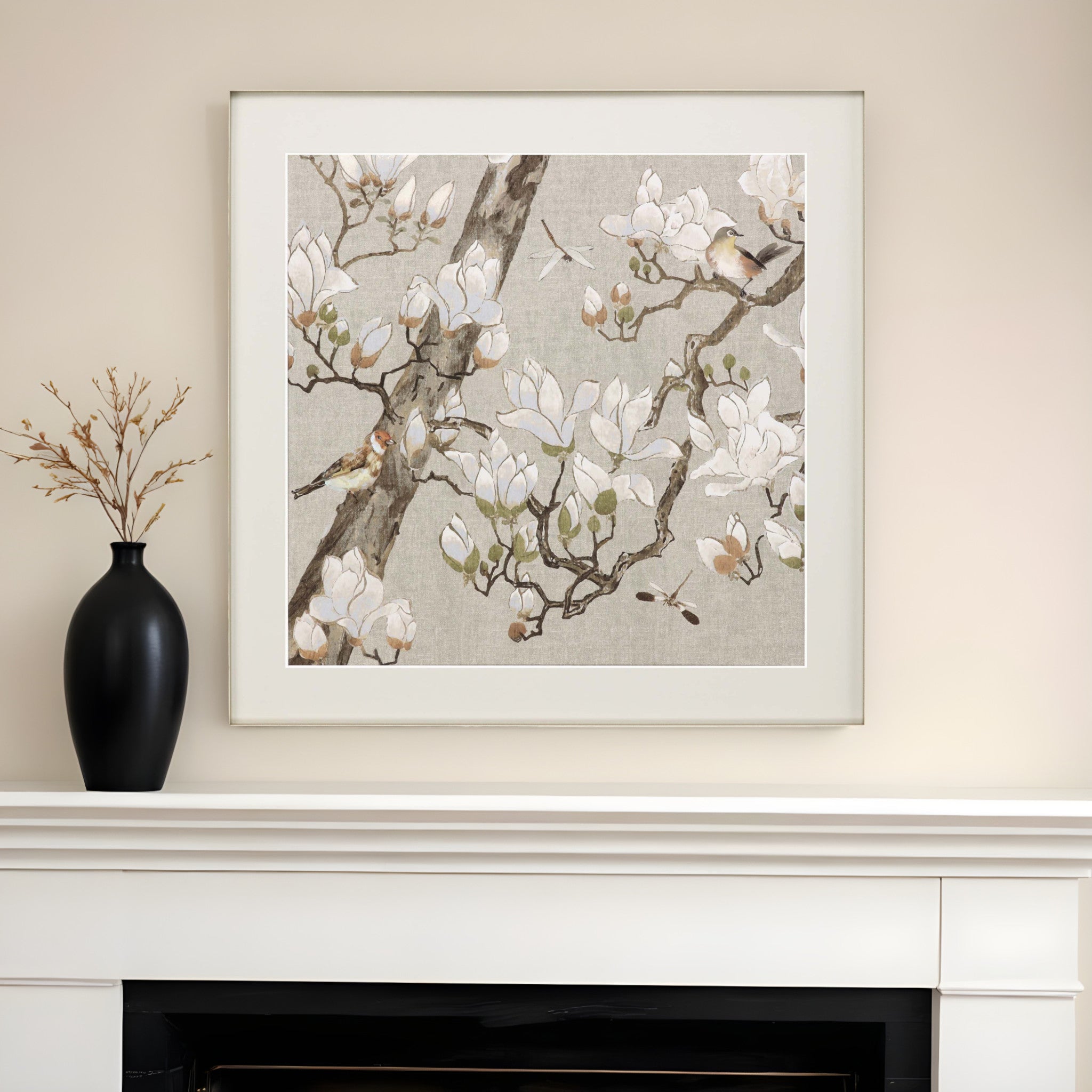 Magnolia Bloom Framed Art Gold Picture Frame Print Wall Art