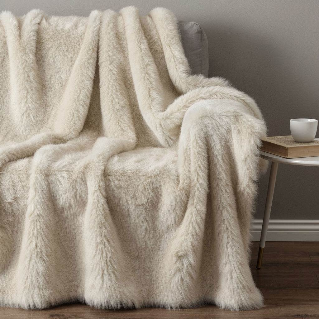 50" x 60" Royal White Long Hair Faux Fur Throw