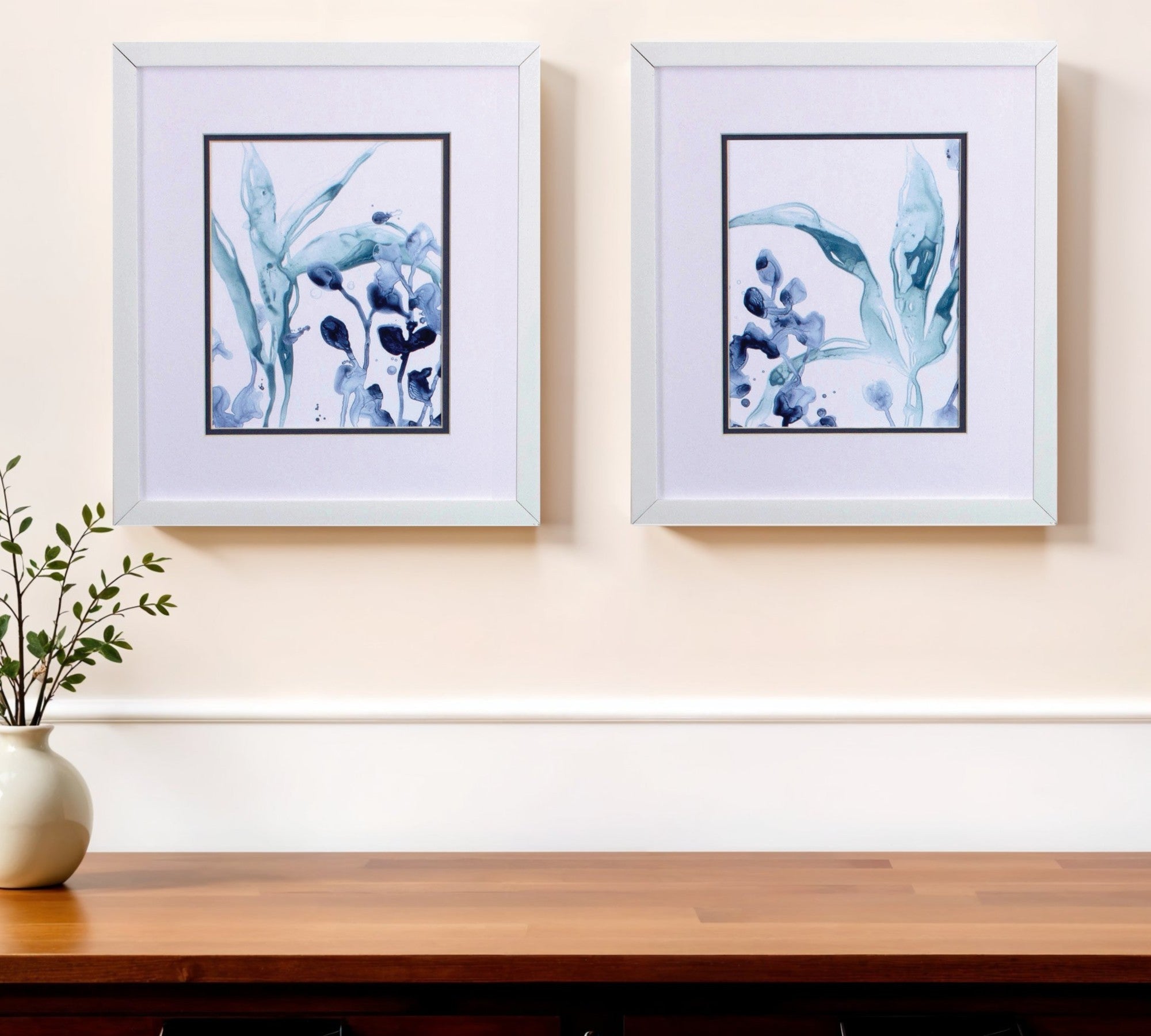 Set of Two Blue Flower Framed Art